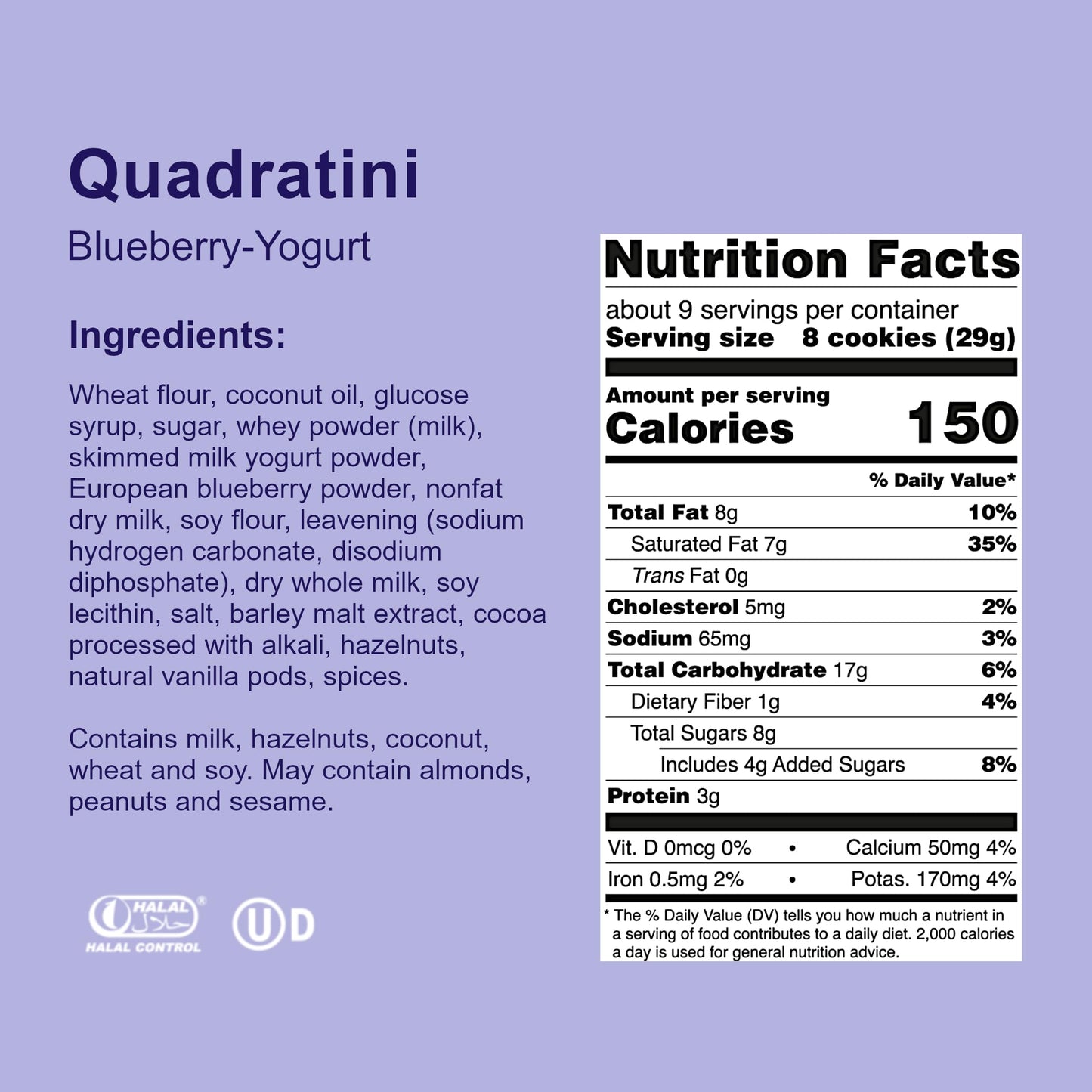 Loacker Quadratini Blueberry Yogurt Wafer Cookies - 30% Less Sugar - 7.76 oz (Pack of 6)