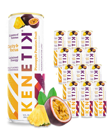 Kenetik Nootropic Ketone Drink, Sugar Free, Caffeine Free, 12 Fl Oz (Pack of 12), Pineapple Passionfruit