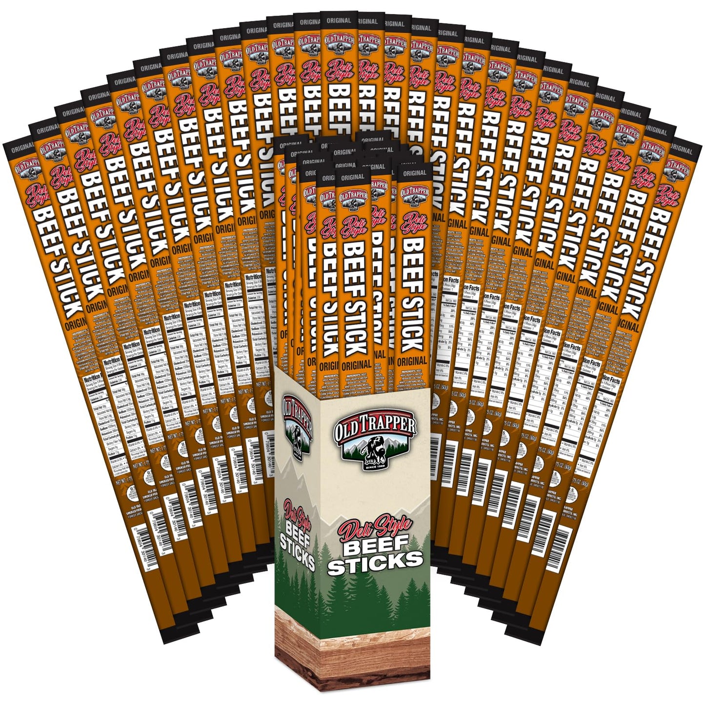 Oid Trapper Original Deli-Style Beef Sticks, 1.75-Ounce Individually Wrapped Packages, 11 Grams Of Protein And Zero Grams Of Sug