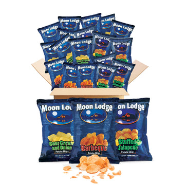 Moon Lodge Chips Variety Pack - 21 Bold Flavored Potato Chips - Barbeque, Stuffed Jalapeo, Sour Cream & Onion - Kosher & Halal S