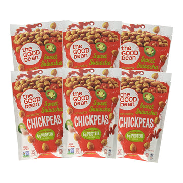 The Good Bean Crunchy Chickpeas - Sweet Sriracha - (6 Pack) 6 Oz Packet - Roasted Chickpea Beans - Vegan Snack With Good Source