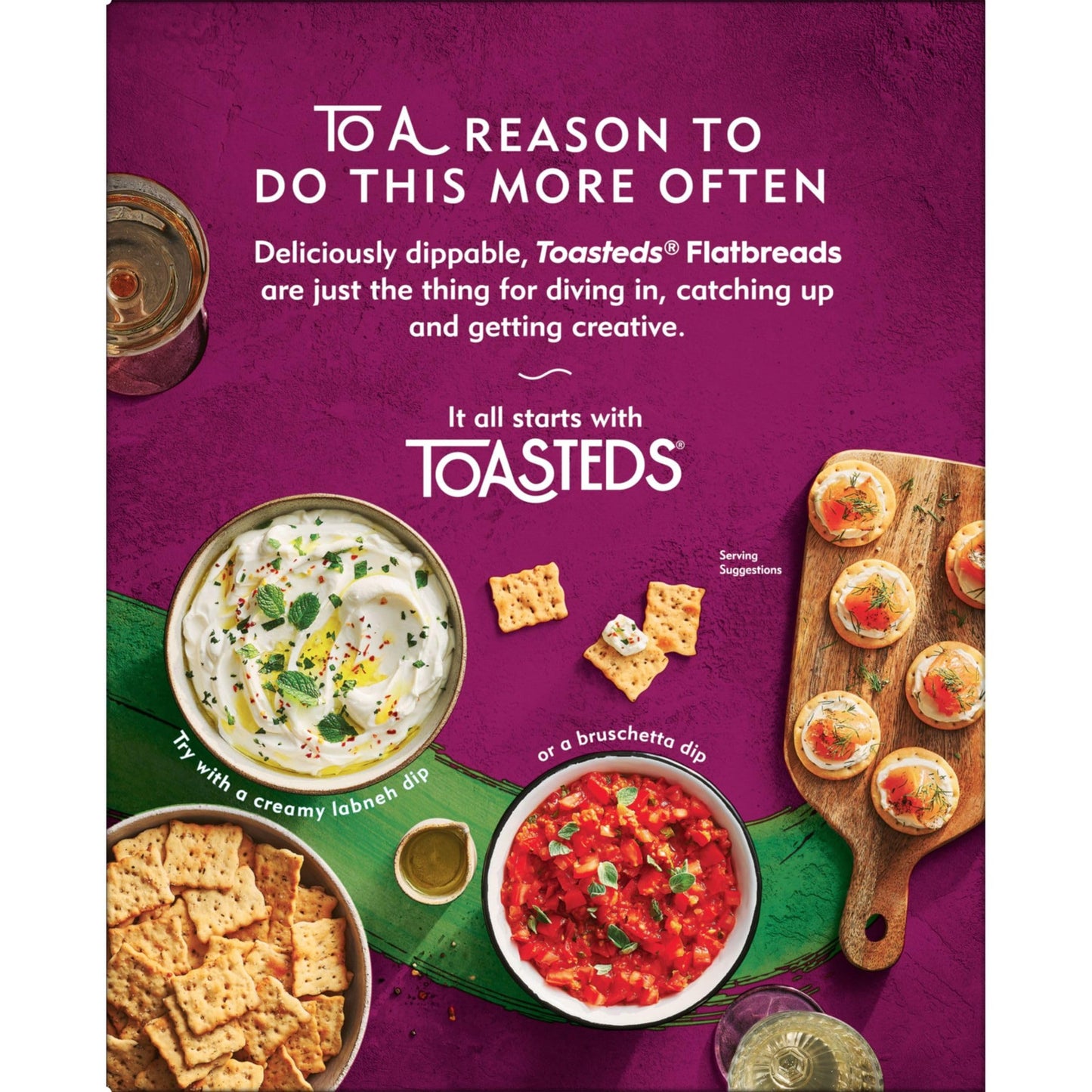 Toasteds Flatbreads Crackers, Party Snacks, Lunch Snacks, Italian Herb (10 Boxes)