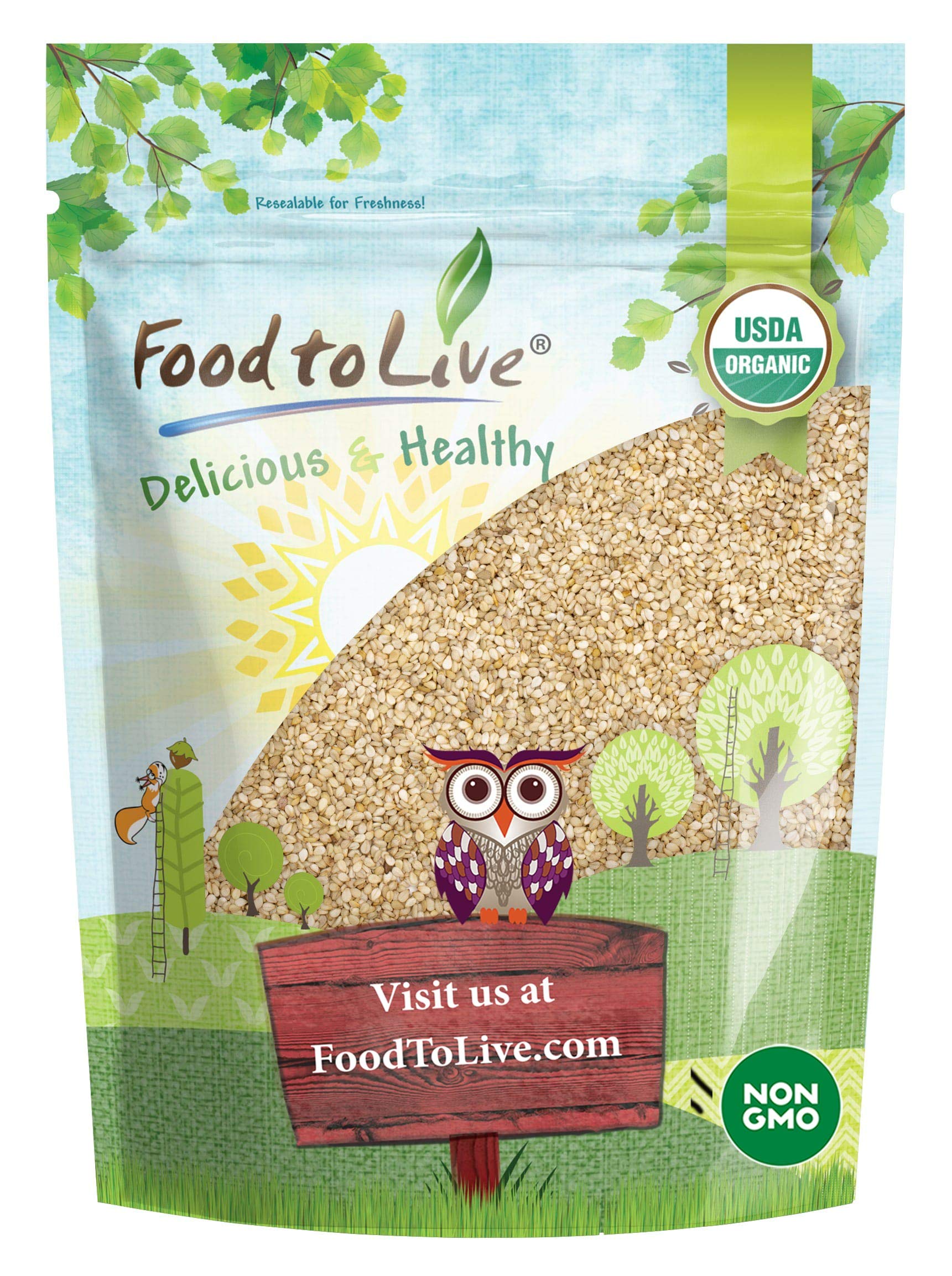 Food to Live Organic Unhulled Sesame Seeds, 12 Ounces - Non-GMO, Whole Natural Raw White Sesame Seeds, Kosher, Vegan, Bulk, Rich