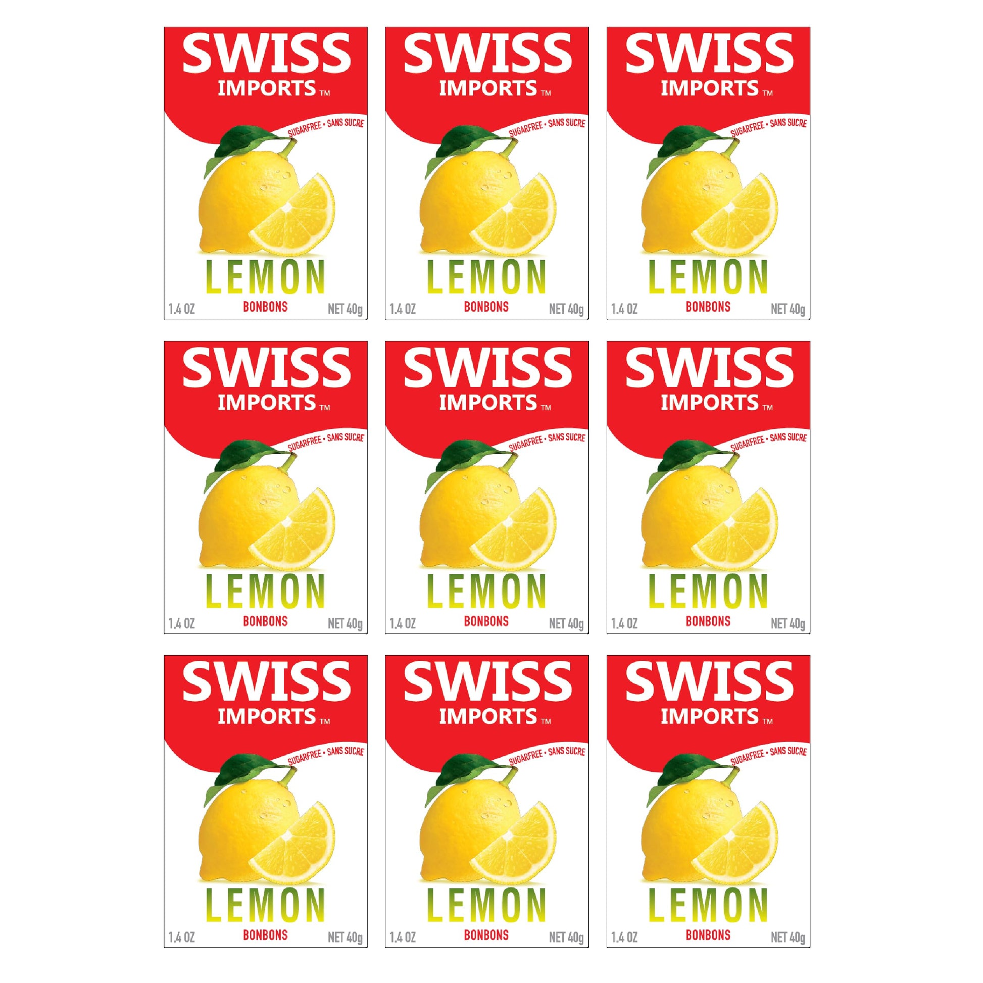 Swiss Imports Sugar Free Bonbons Hard Candy Drops, Lemon, 1.4 Oz/ 40G Box, 9 Pack