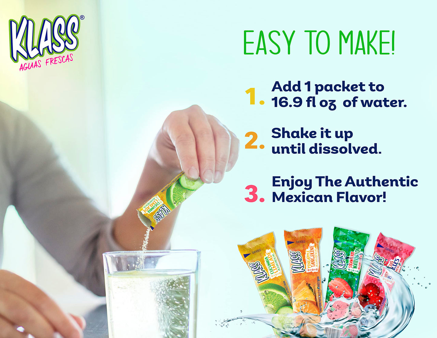 Klass Aguas Frescas Cucumber Limeade, 10 On-The-Go Packets (Pack Of 4)