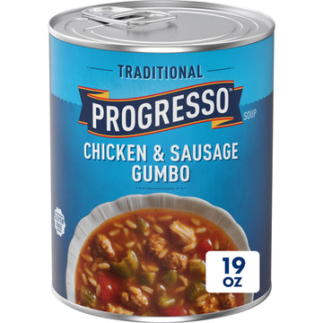 Progresso Traditional, Chicken & Sausage Gumbo Canned Soup, Gluten Free, 19 Oz.