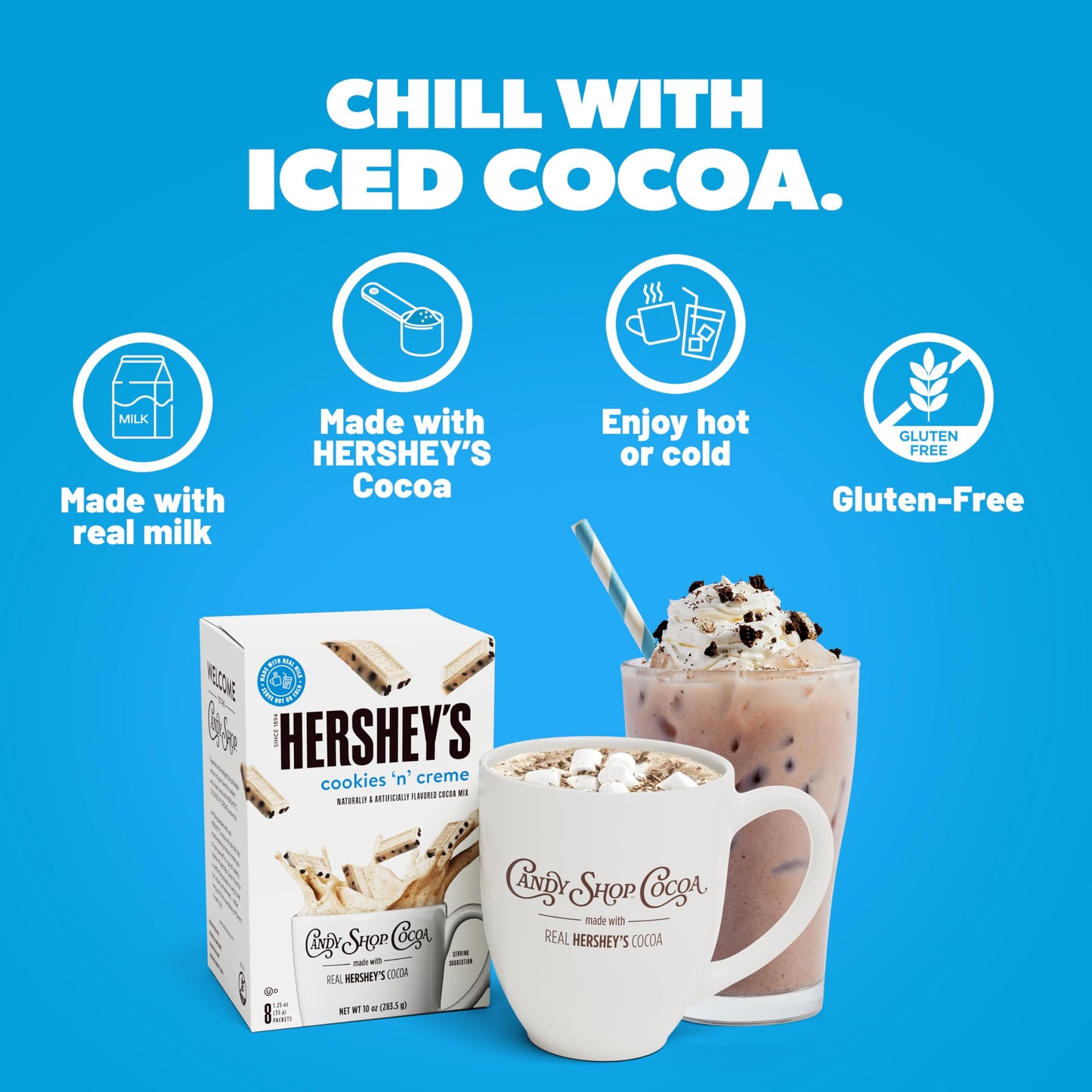 Candy Shop Cocoa HERSHEYS COOKIES N CREME Cocoa Mix Hot Chocolate Make Hot or Iced Cocoa Made With Real Milk Gluten Free 1.25 oz Packet (8 count)