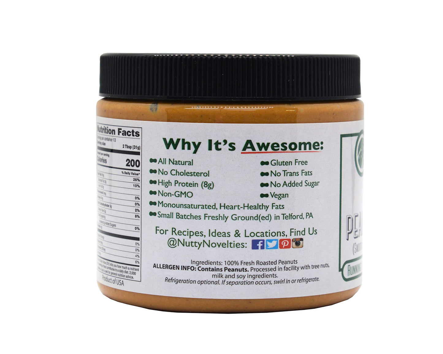 Nutty Novelties Pure Peanuts Peanut Butter - High Protein, Low Sugar Healthy Peanut Butter - All-Natural Peanut Butter Free Of C