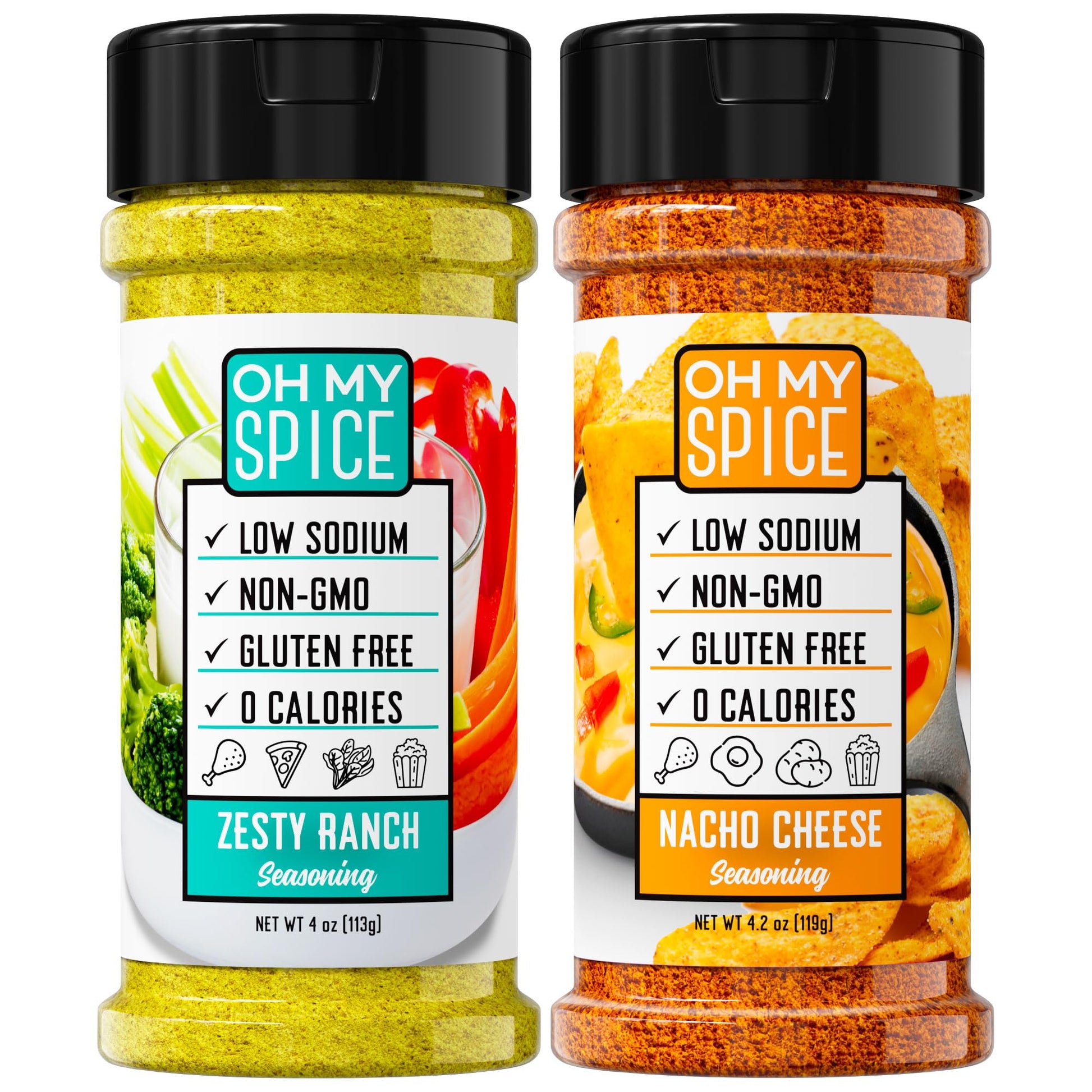 Seasoning Variety Pack | Nacho Cheese, Zesty Ranch | Low Sodium Keto Seasoning by Oh My Spice | 0 Calories, 0 Carbs, 0 Sugar, Gl