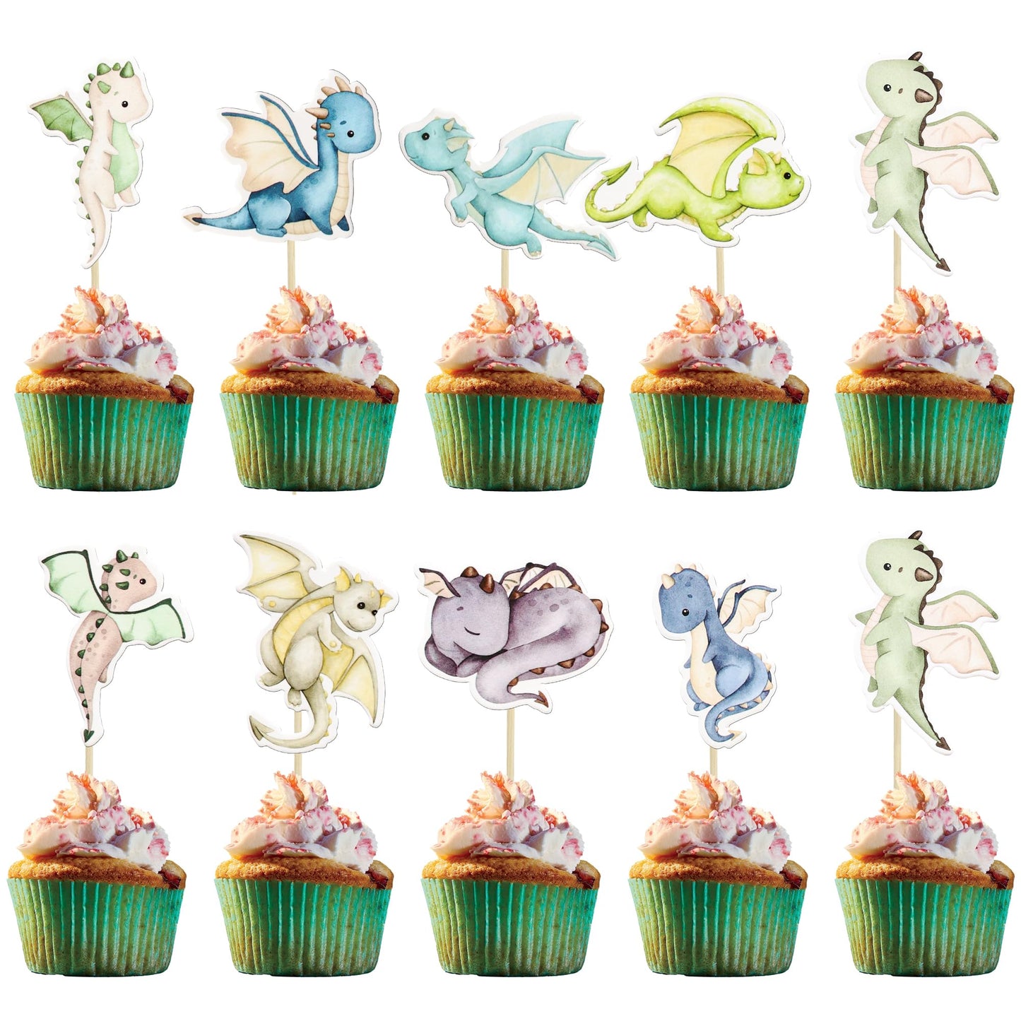 Ephlyn 36Pcs Dragon Party Cupcake Toppers Dragon Birthday Party Decoration Fantasy Dragon Cake Decorations For Flying Dragon Bab