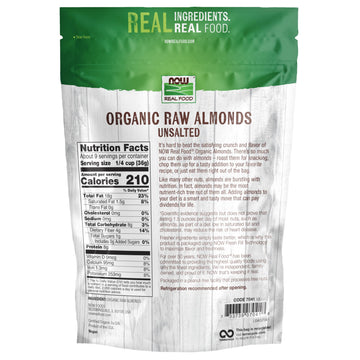 NOW Foods, Certified Organic Almonds, Raw and Unsalted, Good Source of Protein and Fiber, Grown in the USA, Certified Non-GMO, 1