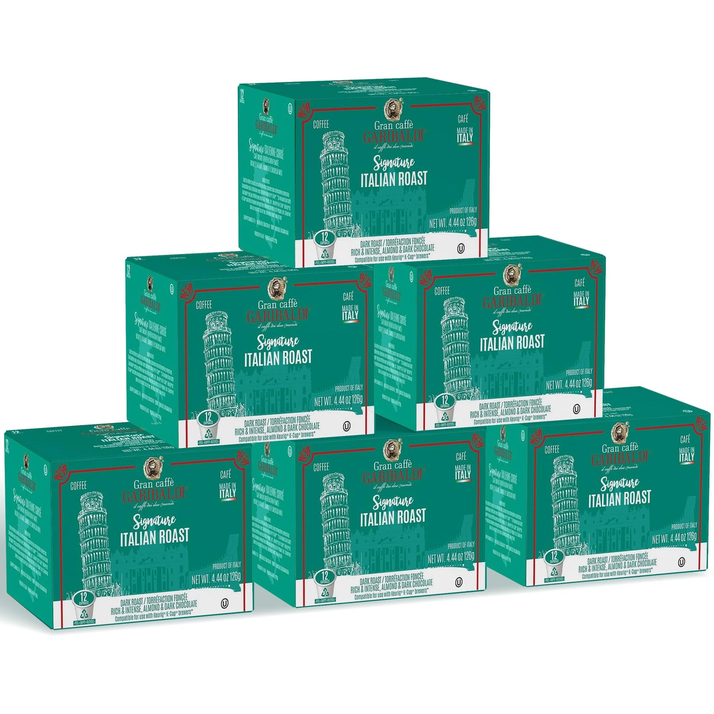 Caffè Garibaldi Italian Roast Coffee Pods, 100% Arabica, 72 Count for Keurig K-Cup Brewers, Dark Roast