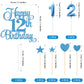 Lecferrarc 12th Birthday Cake Decorations Set, Blue Glitter Happy 12th Birthday Candles and Toppers