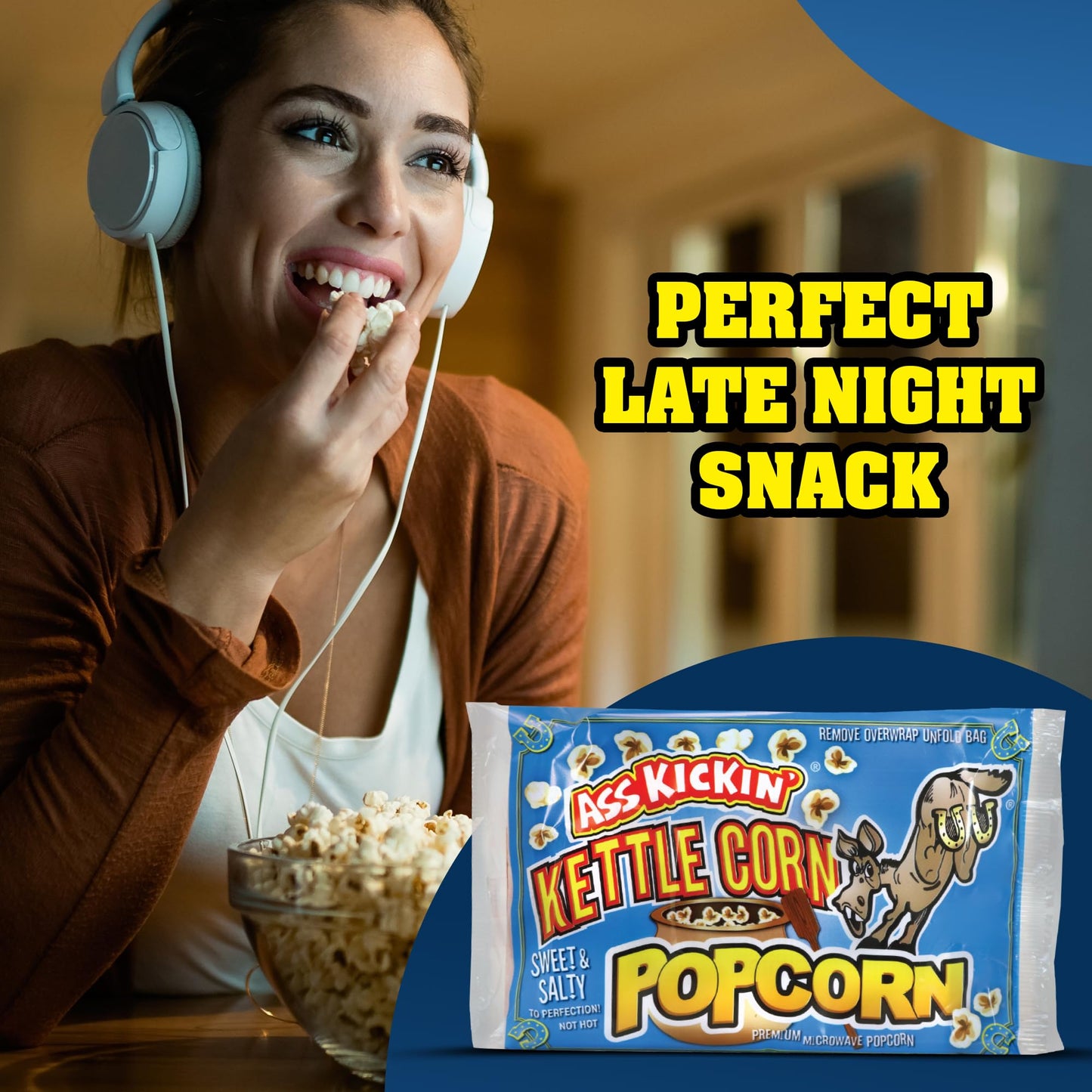 ASS KICKIN Kettle Corn Microwave Popcorn - Sweet Gourmet Snack - 21 Ounce Pack