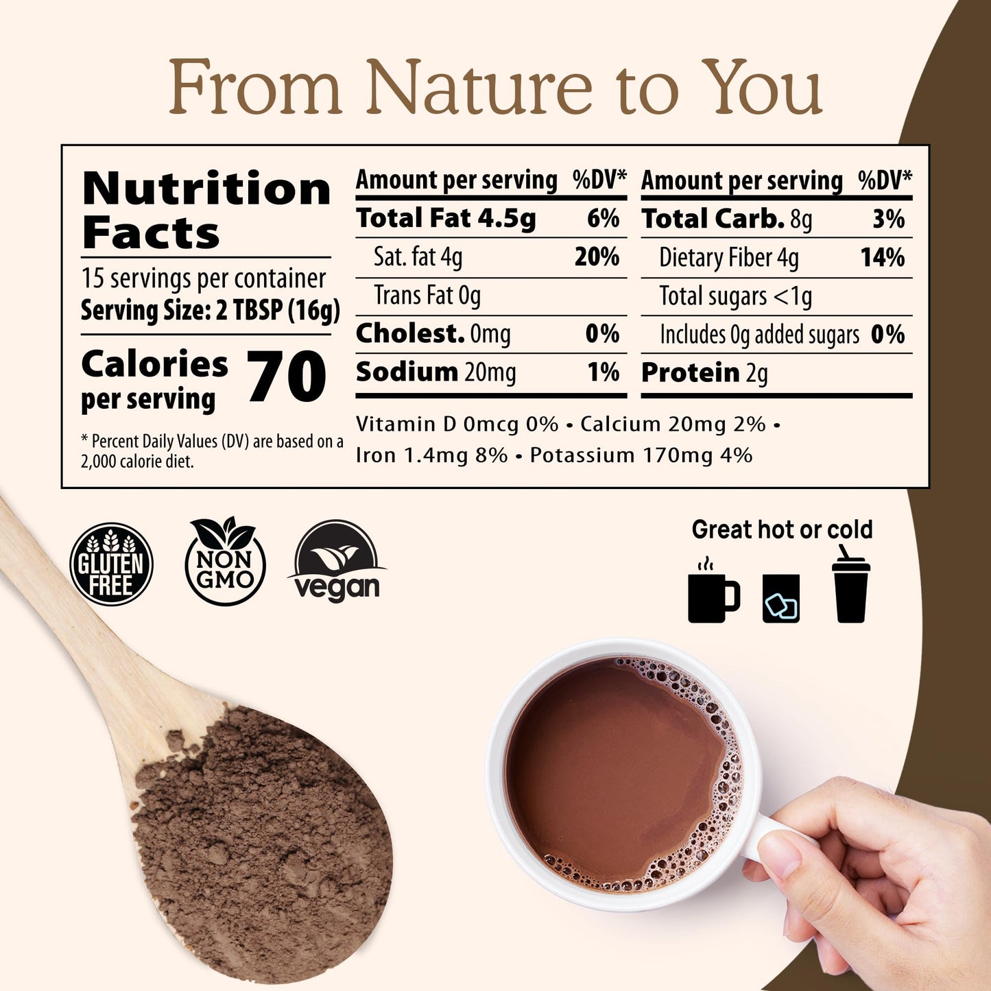 Real Mushrooms Organic Hot Chocolate Mix with 5 Mushroom Defenders, 8.4 Ounce, Vegan, Model 2334-RM-HCU240