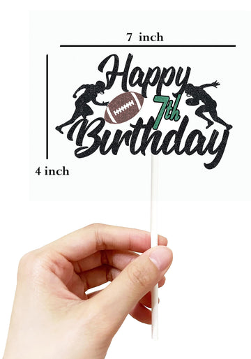 Happy 7Th Birthday Football Cake Topper Seven Years Old Rugby Player Scene Cake Decoration For Kids Sport Theme Seventh Birthday