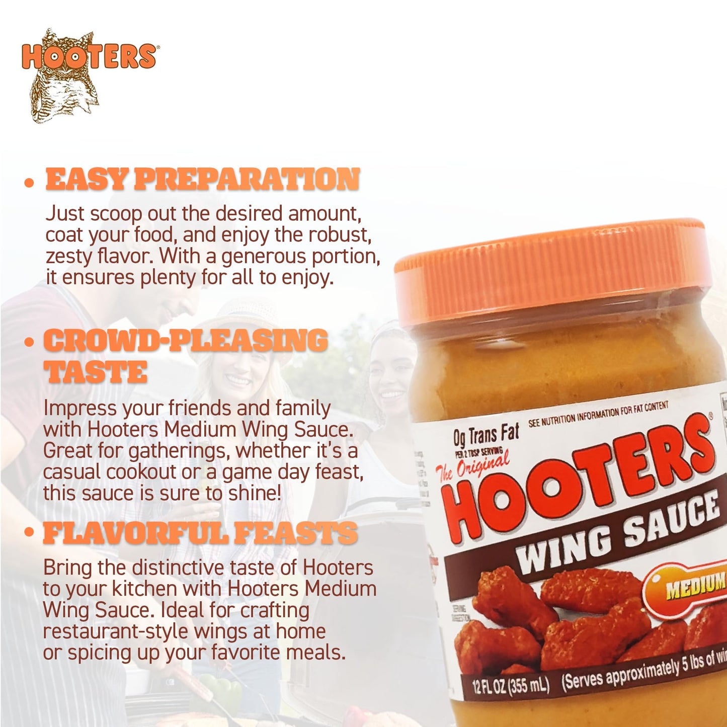 The Original Hooters Medium Wing Sauce - Versatile, Restaurant-Quality Flavor - Ideal for Chicken Wings, Ribs, and Seafood, Nutr