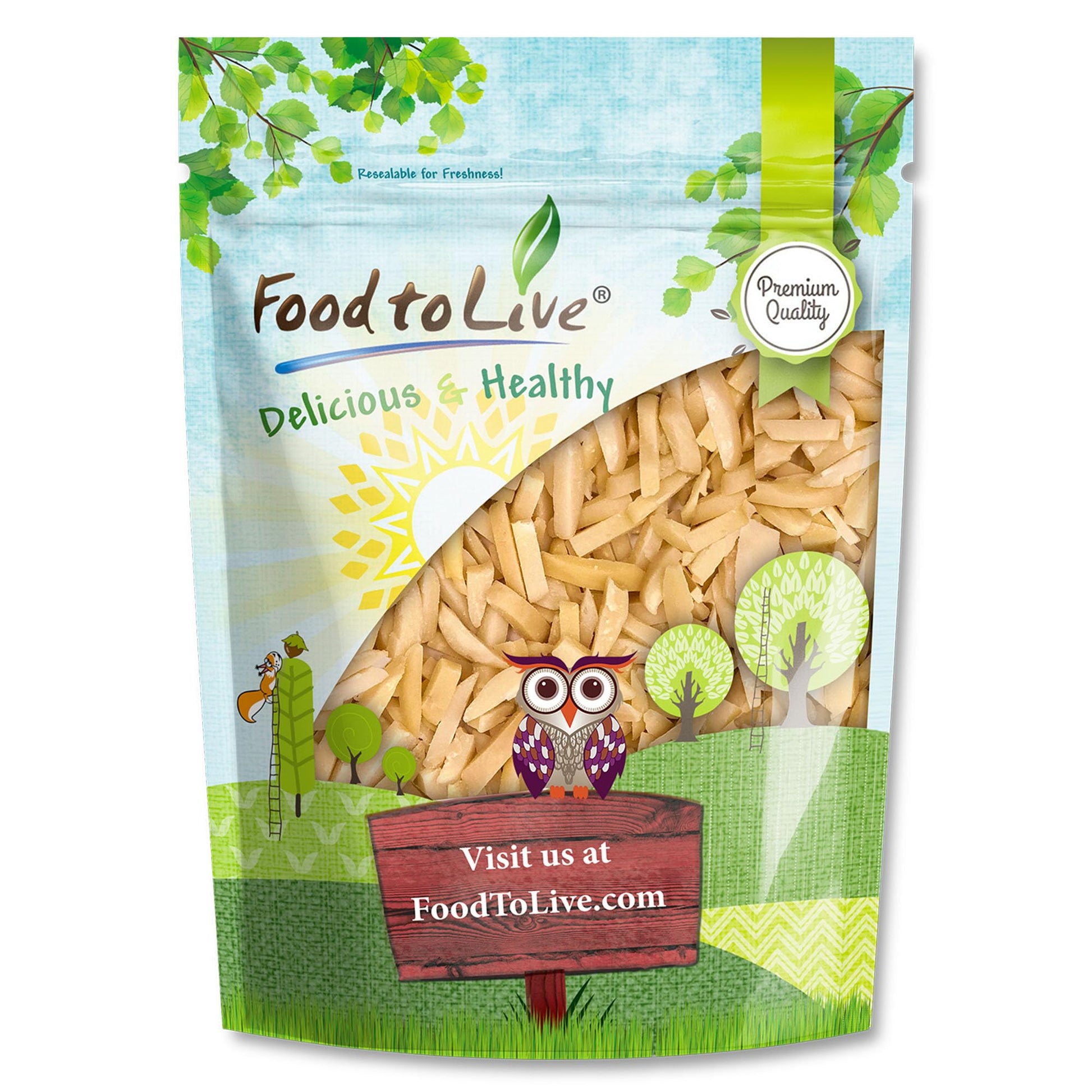 Food to Live Dry Roasted Blanched Slivered Almonds with Himalayan Salt, 1 Pound - Oven Toasted, Lightly Salted, No Oil Added, Pe