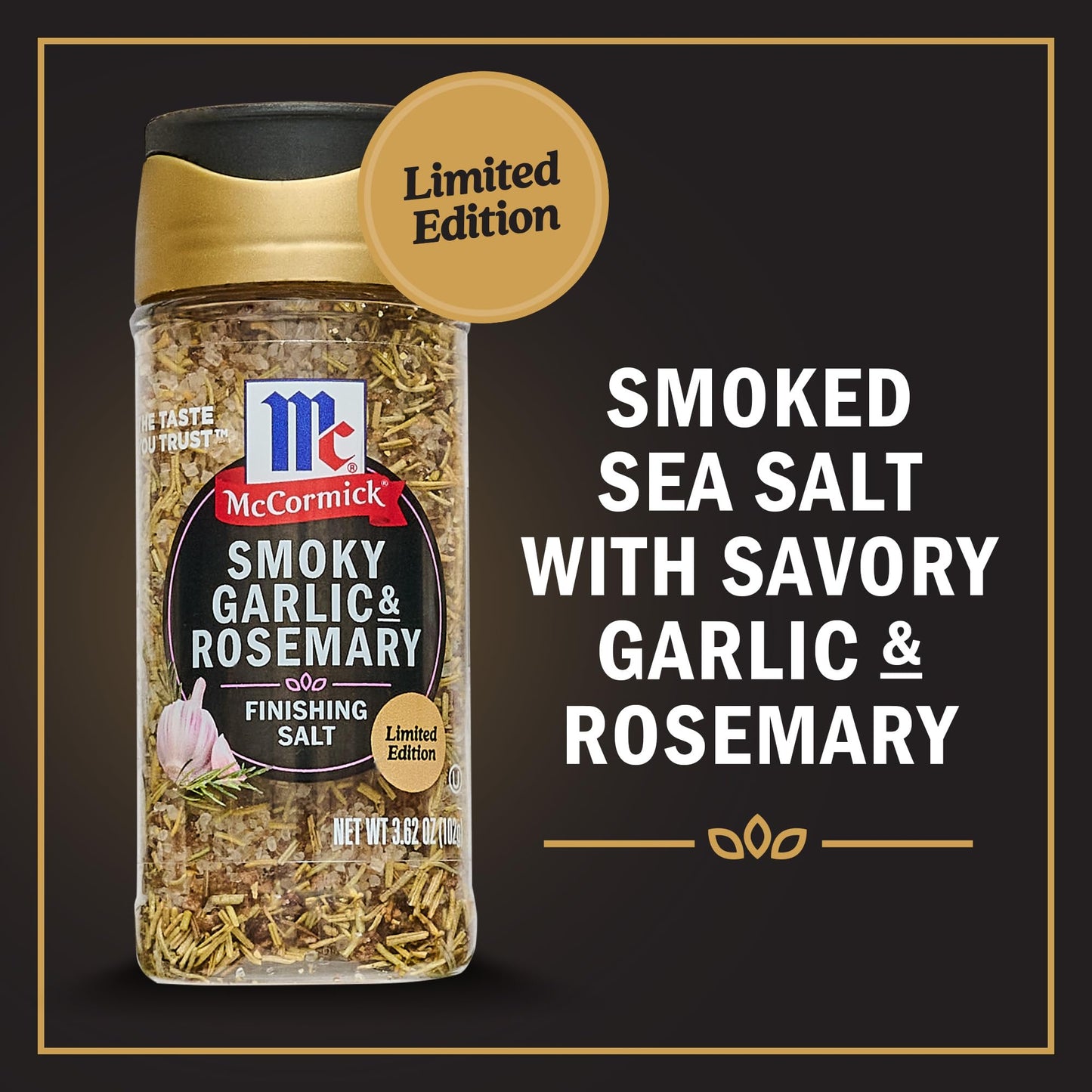 McCormick Finishing Salt, Smoky Garlic & Rosemary, 3.62 oz, Perfect for Roasted Veggies, Chicken, Pork, and More