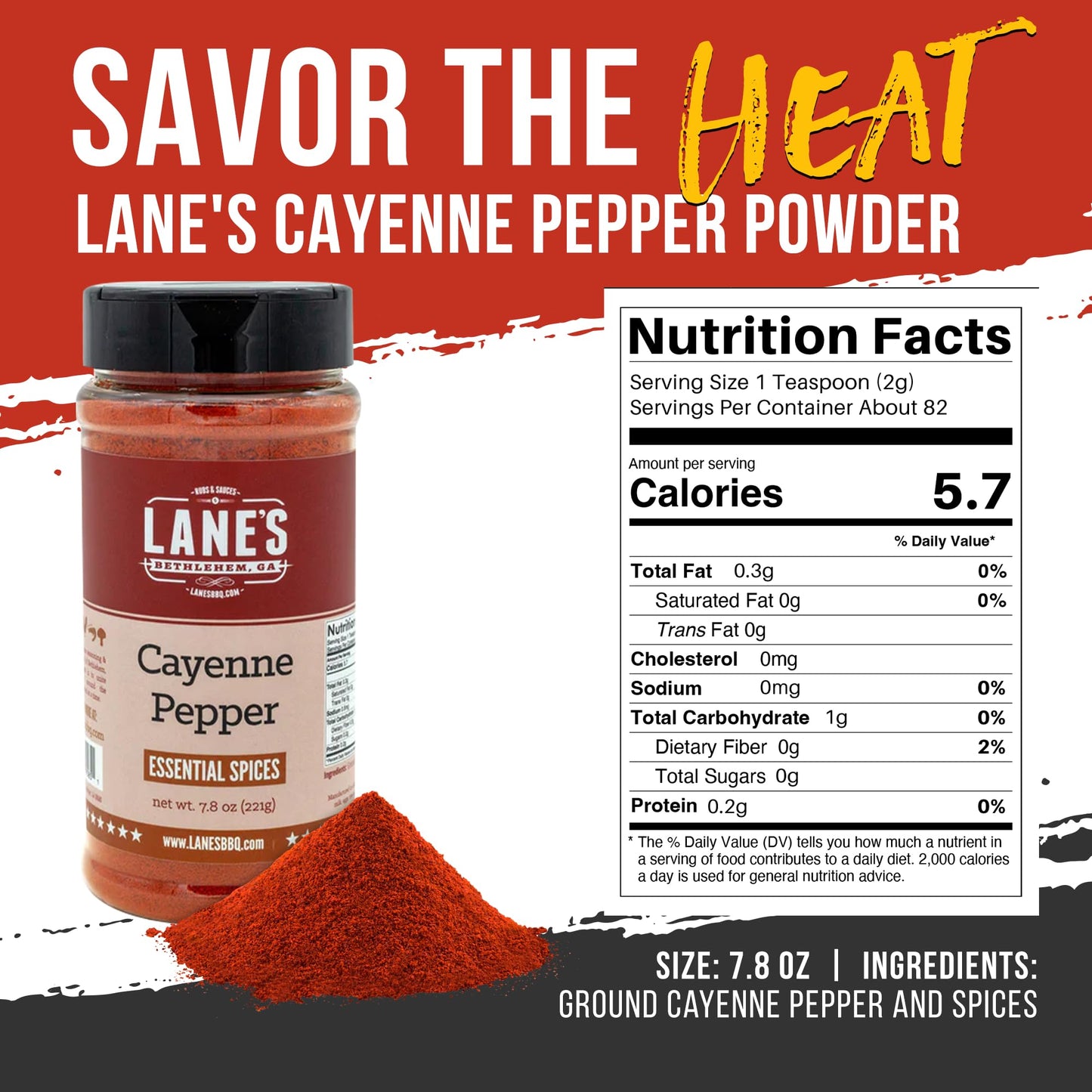 Lane'S Cayenne Pepper Powder, All-Natural Cayenne Red Peppers Powder, Goes Well With Meat & Veggies Cayenne Hot Pepper Powder, M