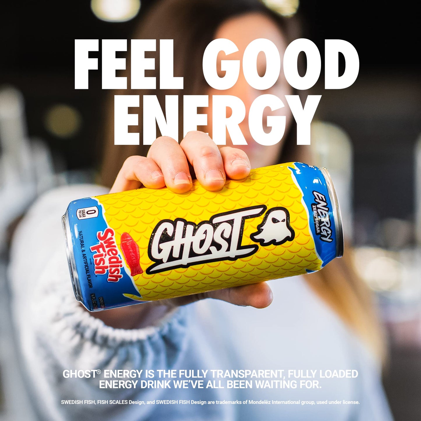 GHOST Energy Drink - 12-Pack  Swedish Fish  16oz Cans - Energy & Focus & No Artificial Colors - 200mg of Natural Caffeine  L-Carnitine & Taurine - Gluten-Free & Vegan