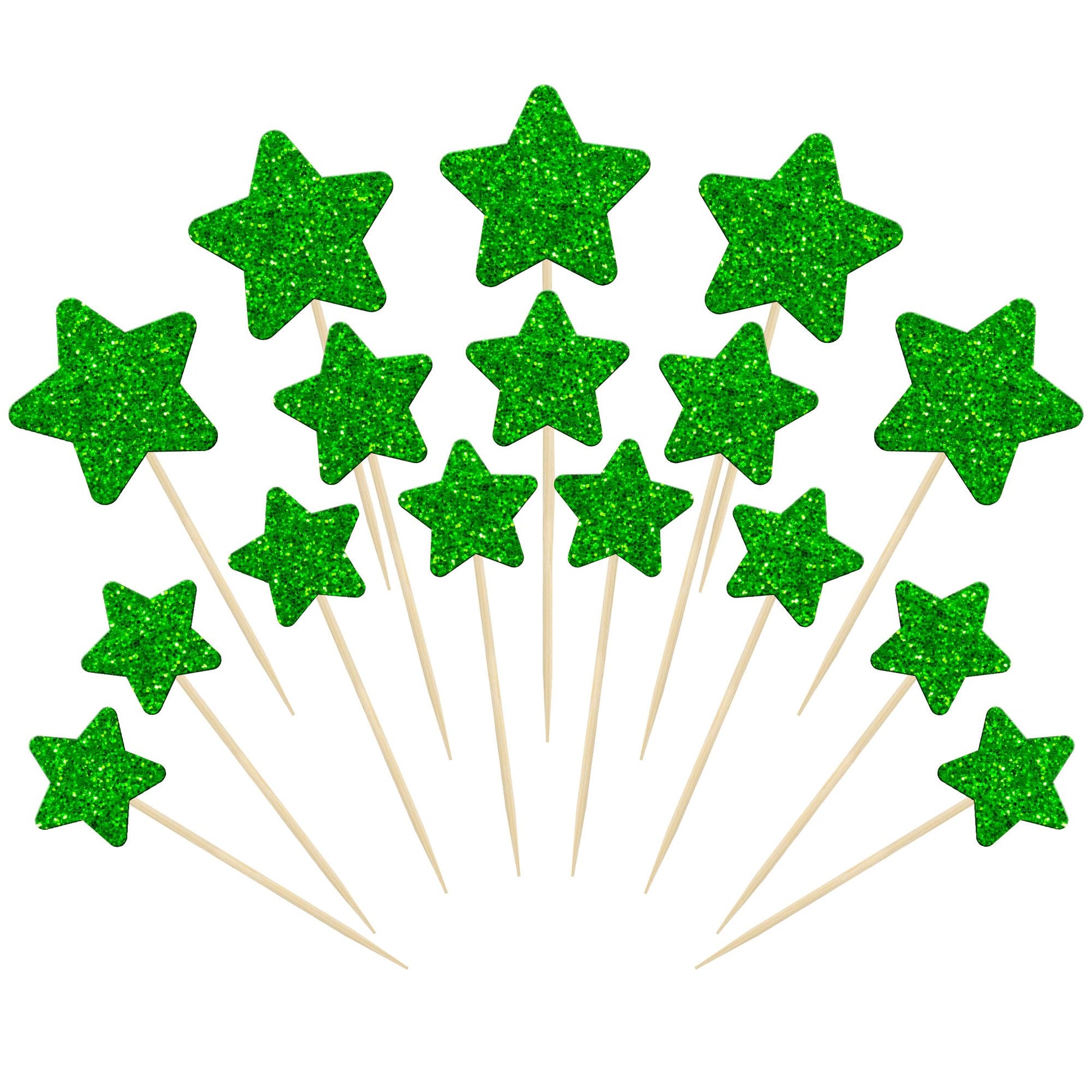 Gyufise 42Pcs Star Cupcake Toppers Green Glitter Assembled Twinkle Star Cupcake Picks Wedding Engagement Bridal Shower Birthday 