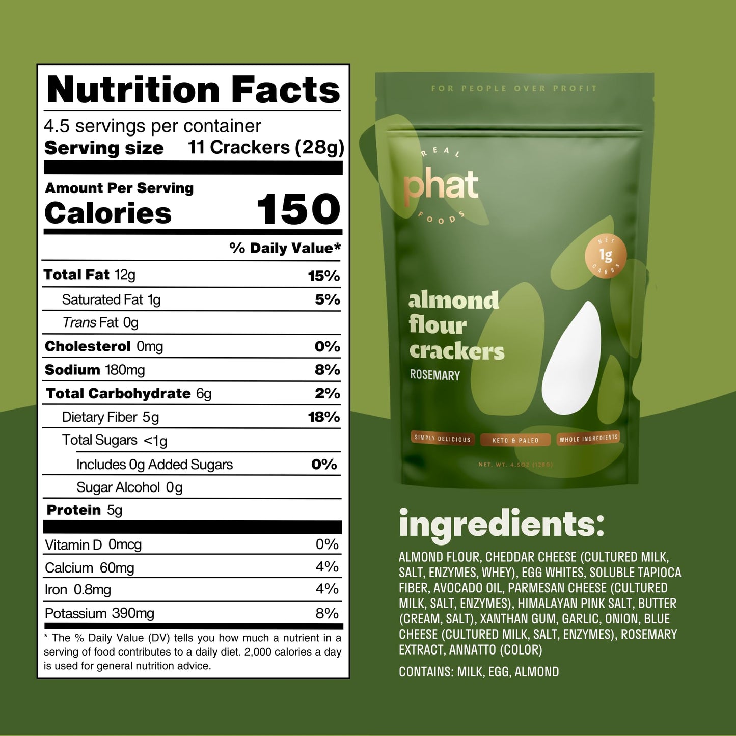 Rosemary Almond Flour Crackers by Real Phat Foods - Low Carb, Gluten-Free Keto Crackers - Pack of 3 (Rosemary)