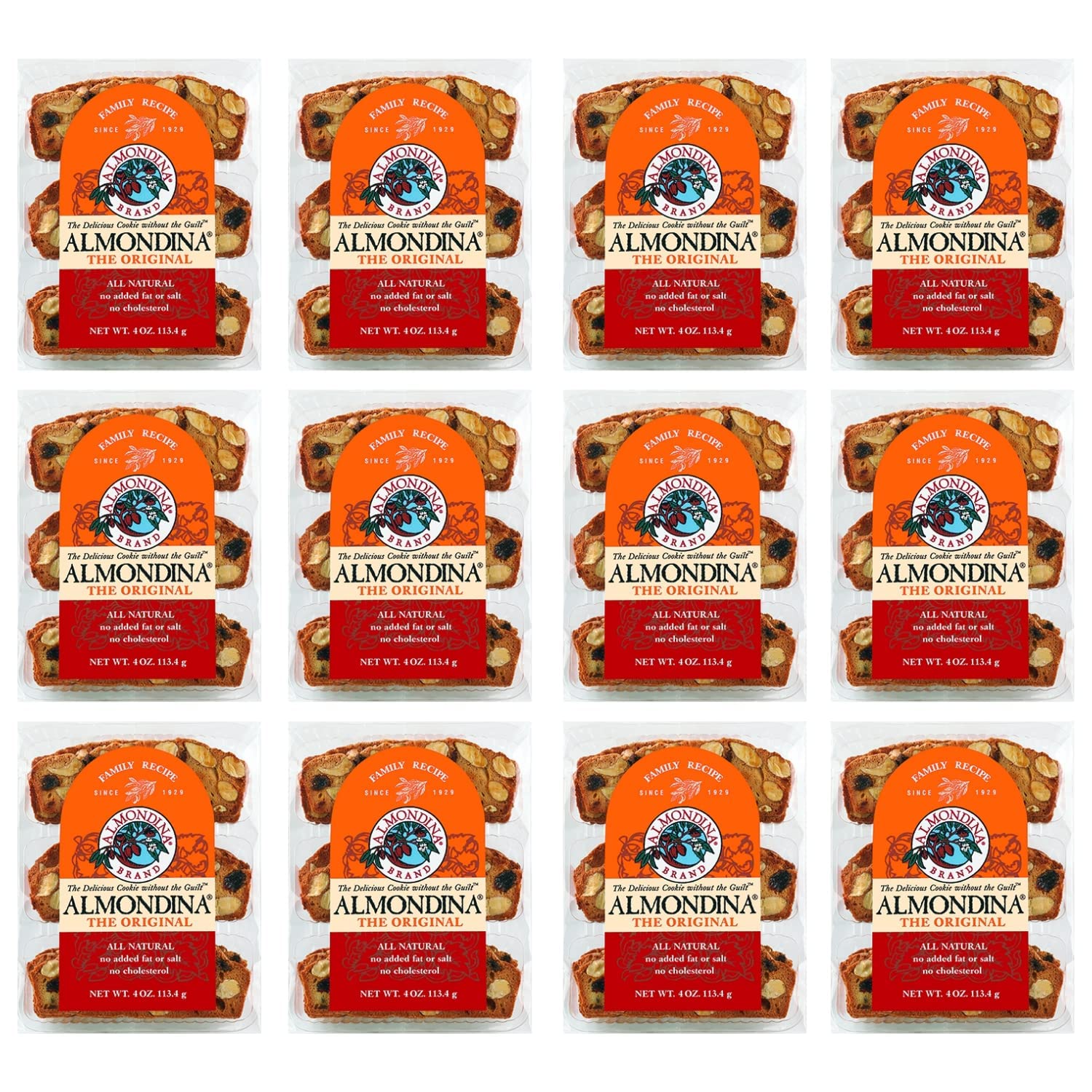 Almondina Almond Cookies, Original Flavor, Non-Dairy And Kosher Thin Cookies, Toasted With Natural Ingredients, Sweet And Crunchy Biscotti Snack, 4-Ounce Package (Pack Of 12)