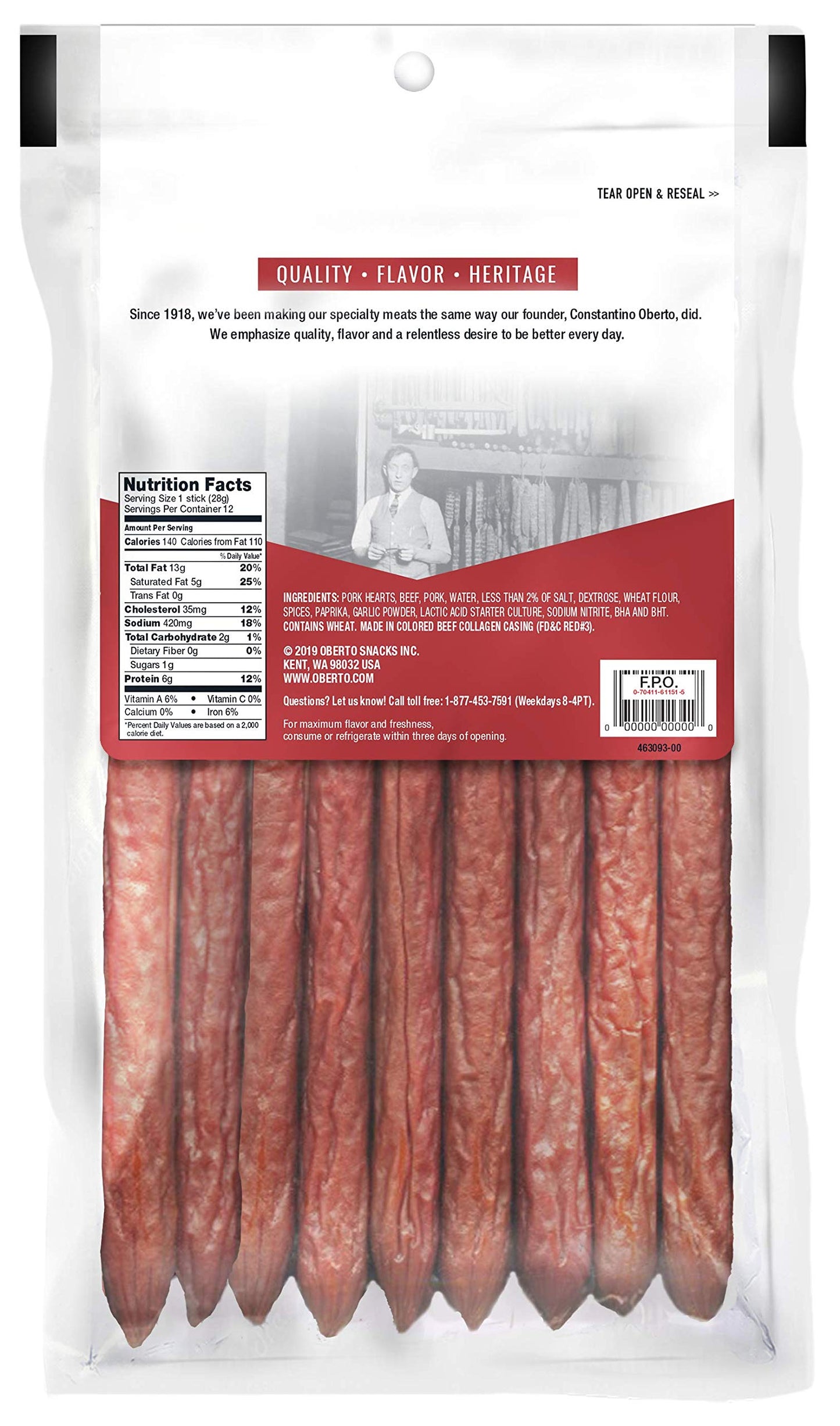 Oberto Smoked Sausages, Cocktail Pep, 12 Ounce, Model 1495