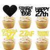 18pcs Black Gold Glitter Dessert Cupcake Pick for Straight Outta 1998 Cheer to 27 Years Old Theme Decor Supplies Happy 27th Birt