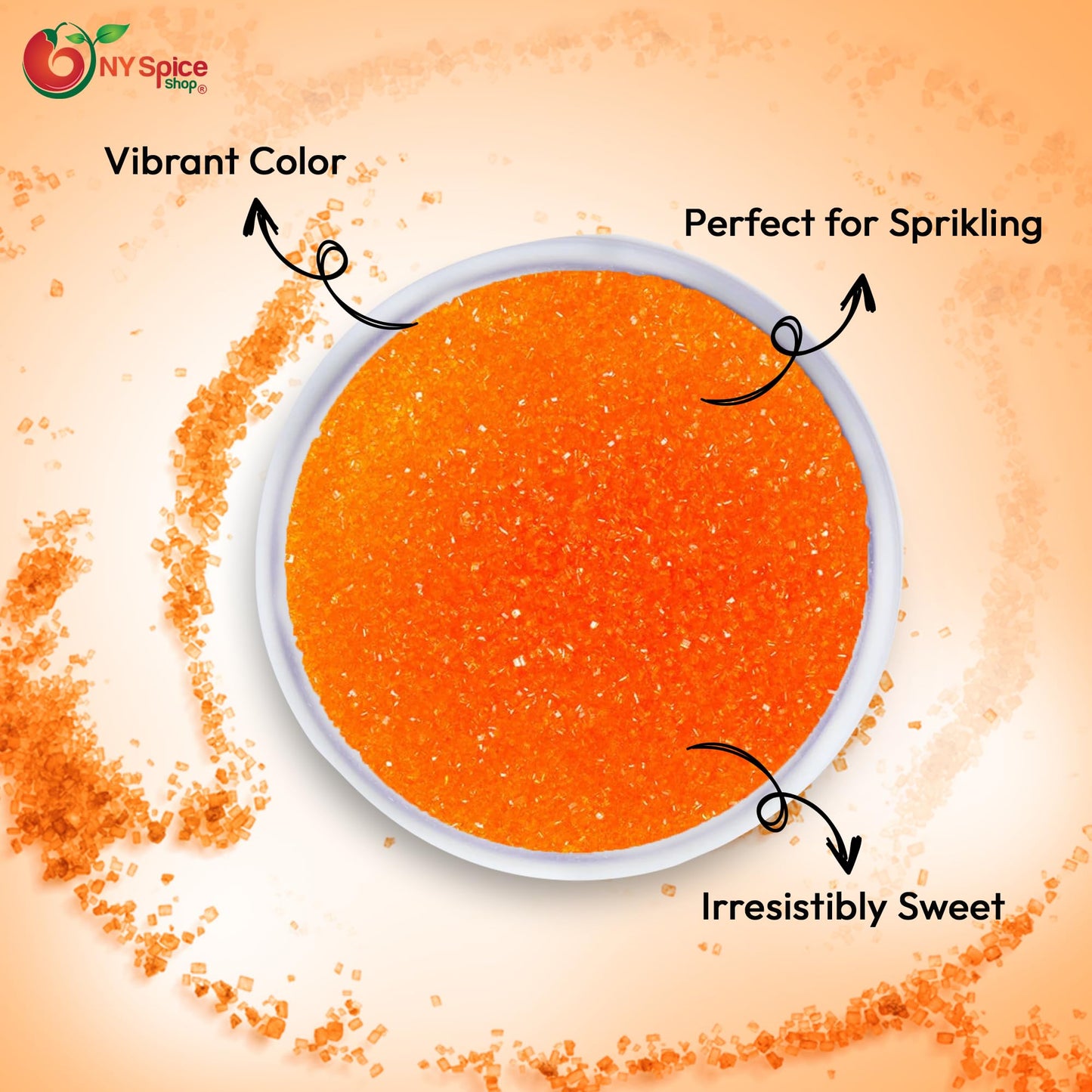 Ny Spice Shop Orange Sanding Sugar For Memorial Day - 8 Ounce Sweet Colorful Edible Sprinkles For Candy Dish - Chocolate Sprinkl