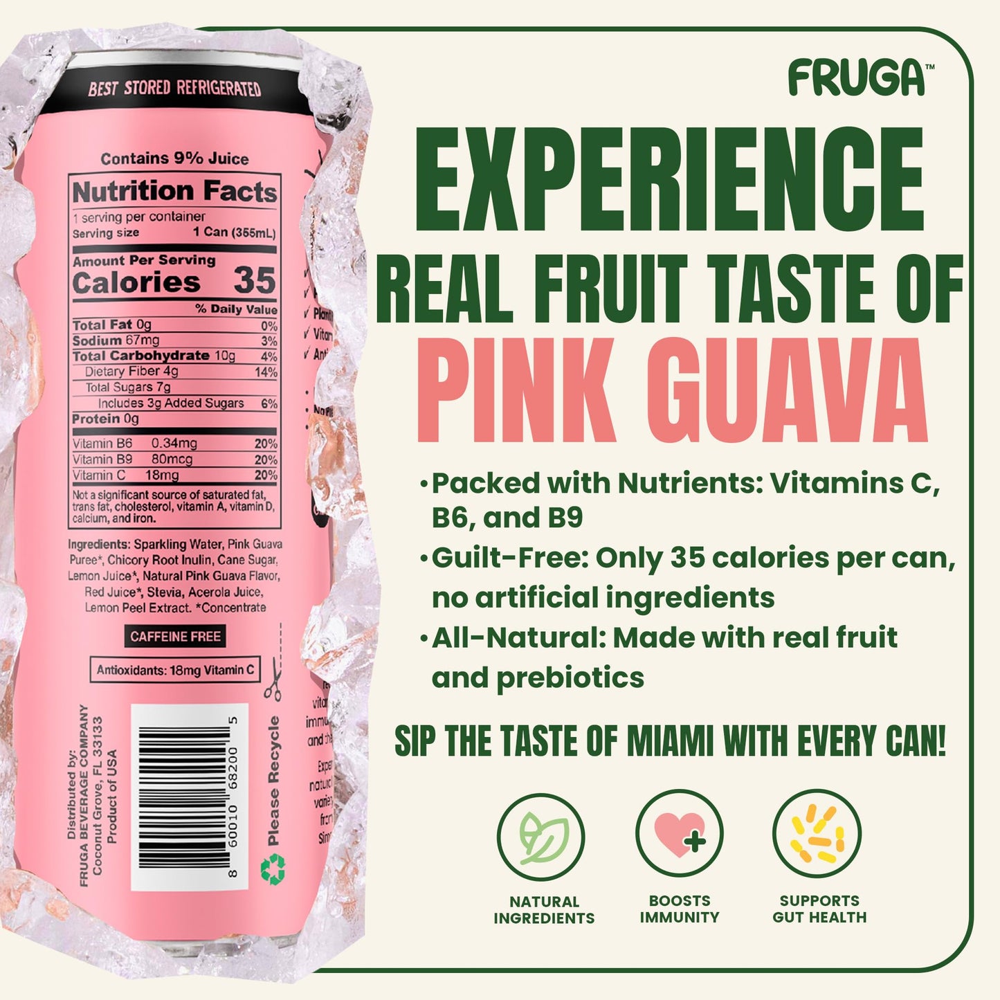 FRUGA Sparkling Fruit Soda, Prebiotic, Low Calorie, 12 Fl Oz, Pack of 12