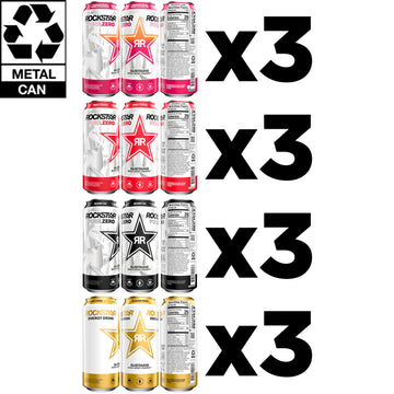 Rockstar Pure Zero Energy Drink Variety Pack, 0 Sugar, Caffeine, 16oz Cans, Assorted Flavors, 12 Pack