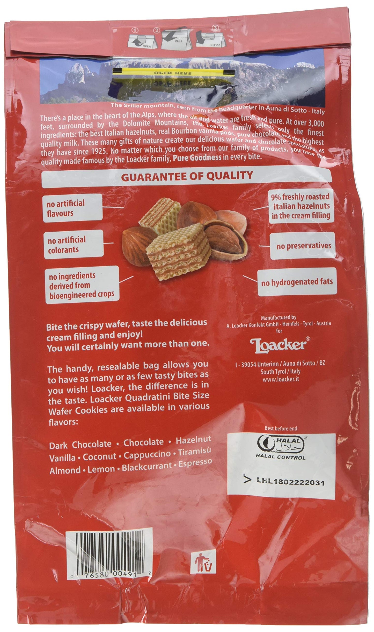 Loacker Quadratini Wafer Hazlenutx, 250G