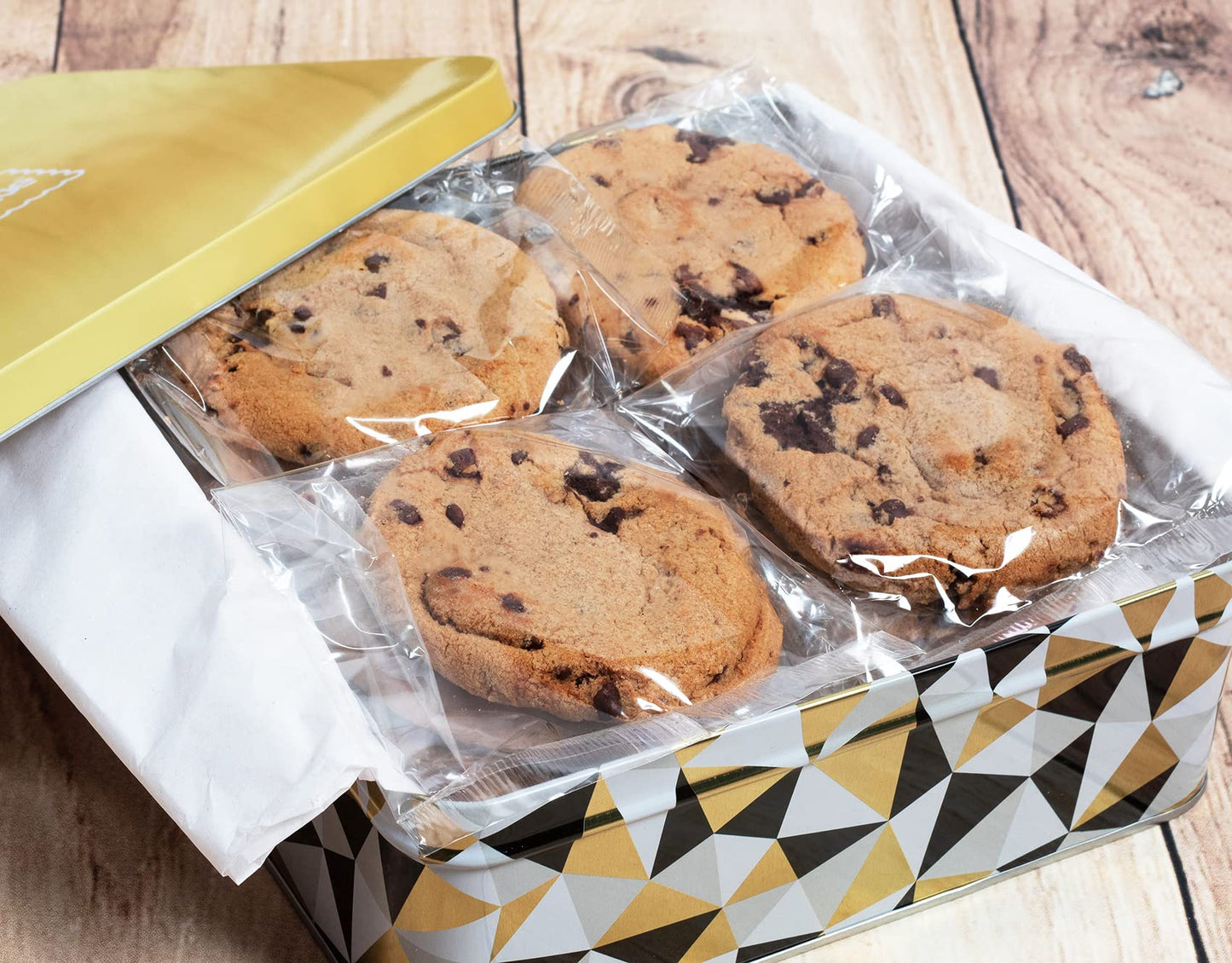 Holiday Chocolate Chip Cookies Gift Basket 1.5 LB Gourmet Tin Fudge Filled For Men Women | INDIVIDUALLY WRAPPED | Large Cookies