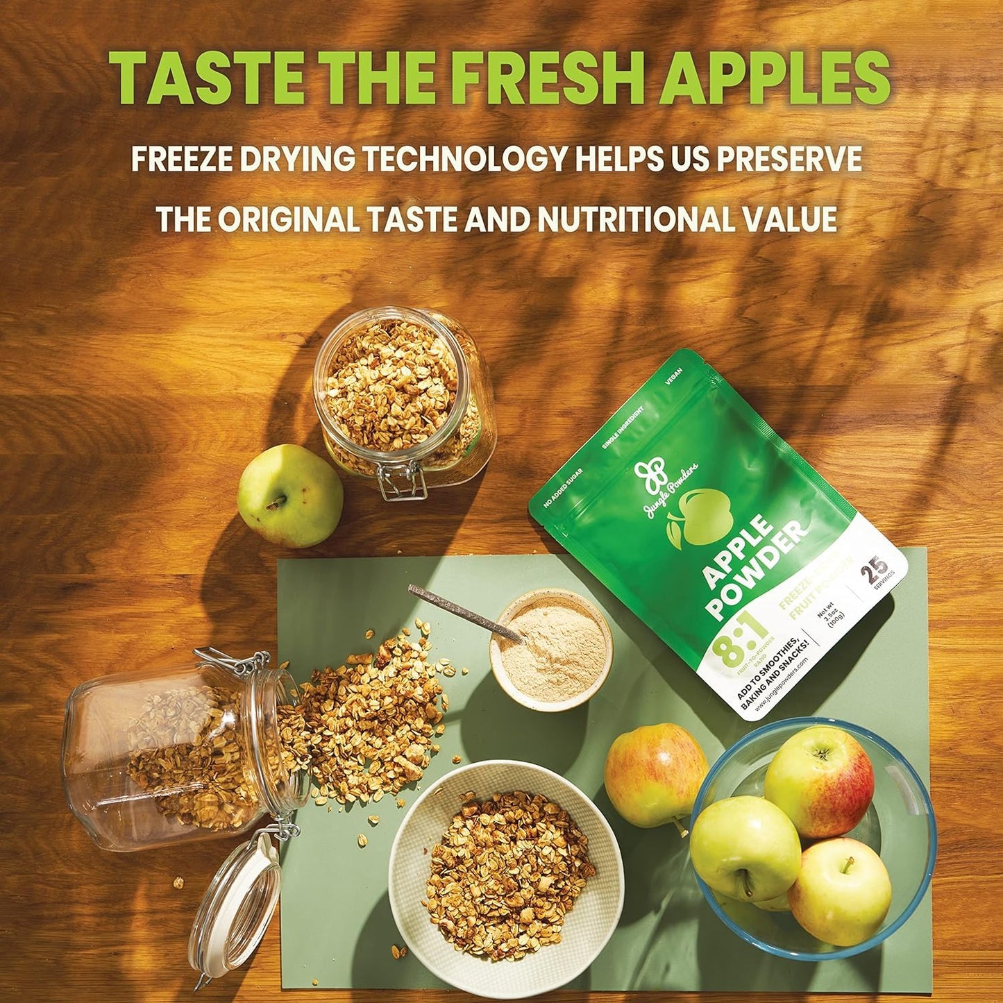 Jungle Powders Freeze Dried Apple Powder 3.5 Ounce Bag For Baking Apple Pectin Powder Unsweetened Whole Apple Extract Fruit Peel