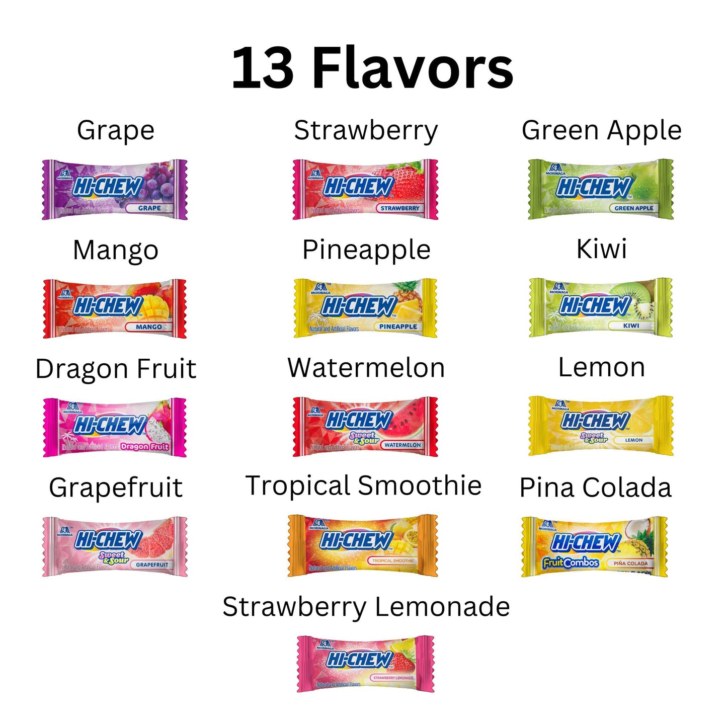 Hi-Chew Variety Pack, 4 Stand Up Pouches | Original Tropical Fruit Combos Sweet & Sour | Unique Fun Soft & Chewy Taffy Candy | Immensely Juicy Exotic Fruit Flavors | Individually Wrapped For Sharing