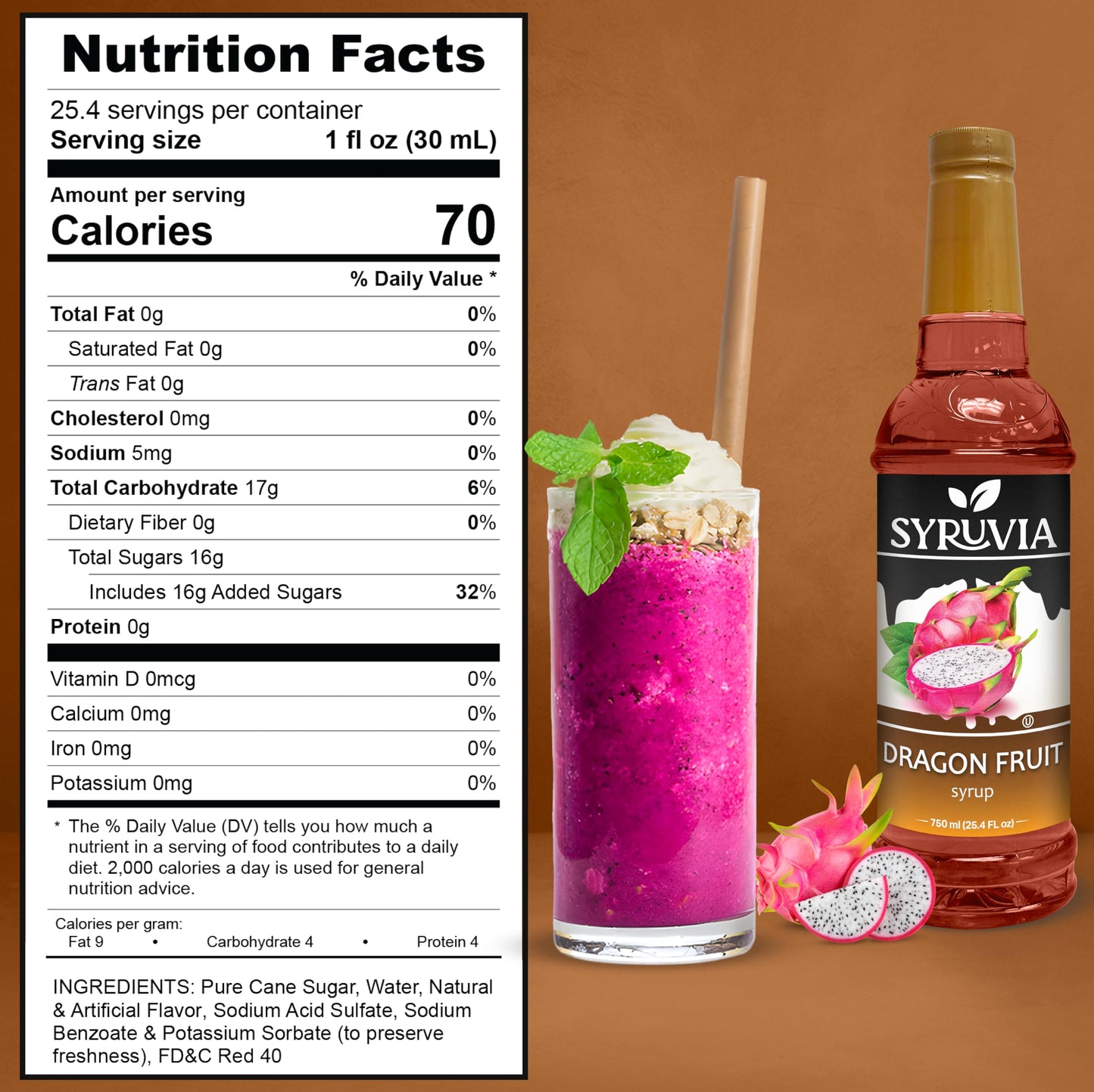 Syruvia Dragon Fruit Syrup - Premium Flavoring Syrup For Tea, Italian Sodas, Beverages, Desserts, Ice Cream, Cocktails & Mocktai