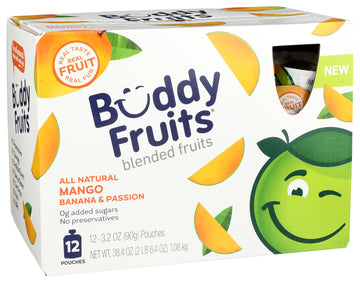 Buddy Fruits Pure Blended Fruit Snack To Go Apple, Mango, Banana And Passion Fruit Applesauce 3.2Oz (Pack Of 12) | 100% Real Fru