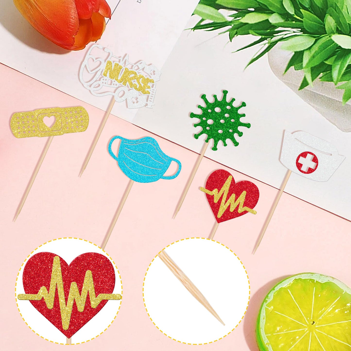 ZHUOWEISM Nurse Cupcake Toppers, 30 PCS Glitter Graduation Decorations, Cardstock, Design 5