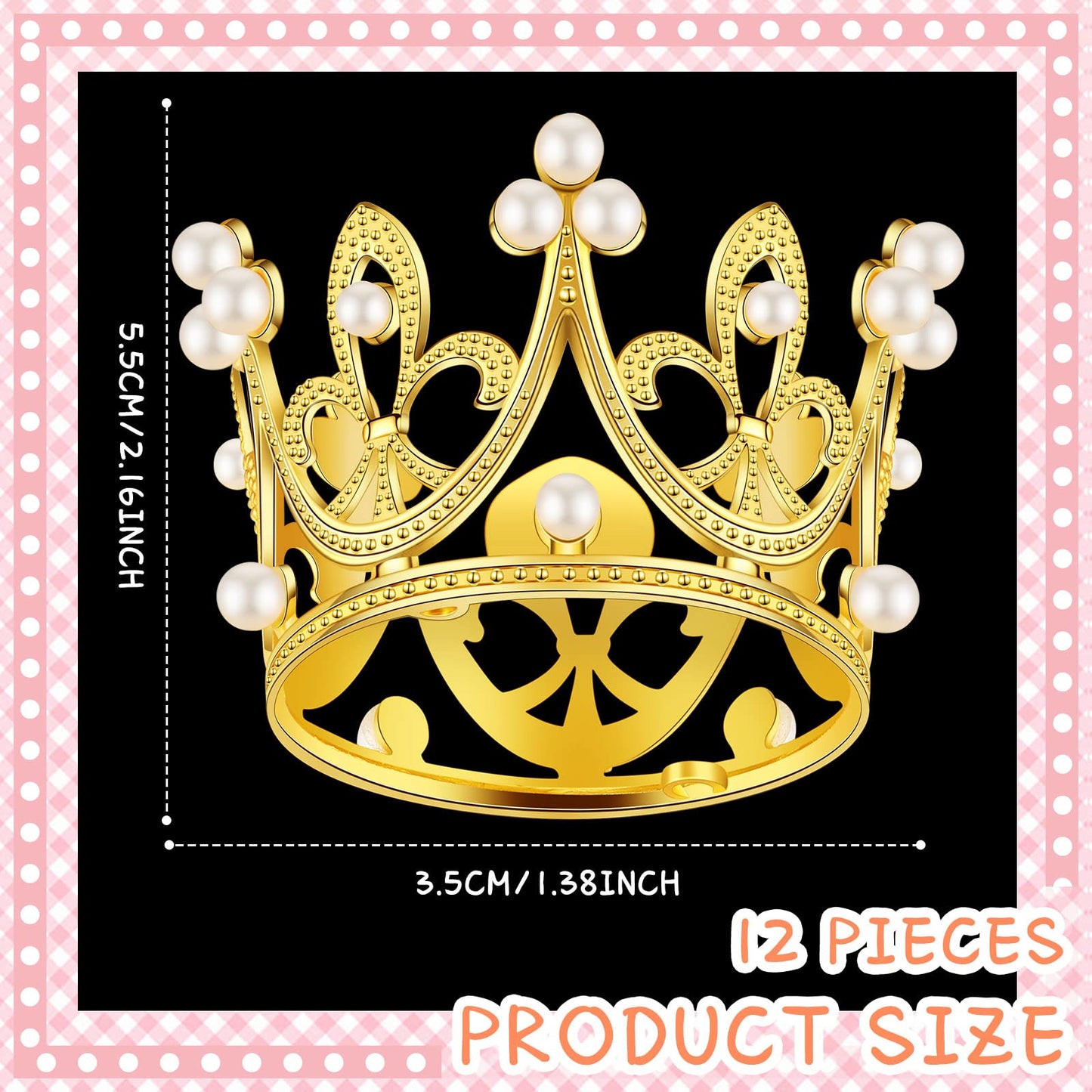 Funrous Mini Crowns 12 Pcs Cake Topper Tiara Pearl Crystal Decor Gold Silver