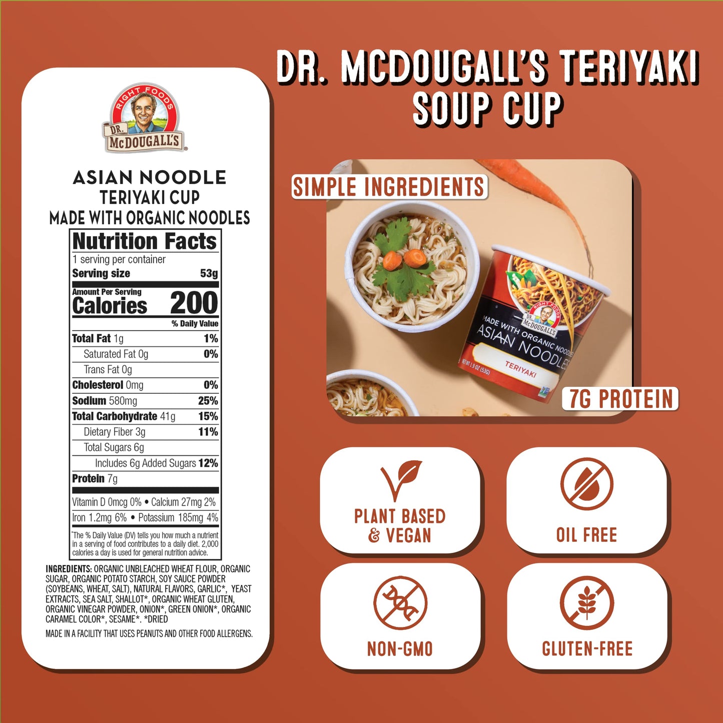 Dr. Mcdougall'S Teriyaki Noodle - Organic Asian Noodles - Vegan Ramen Noodles - Instant Ramen Noodle Cups - Vegetarian Ramen - 1.9 Ounces - Pack Of 6