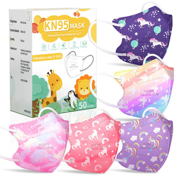Fenfen Kids Kn95 Face Mask Disposable - Kid Unicorn, Children Small Size Age 4-12 5 Layer Protection Breathable Girls Kids Mask 