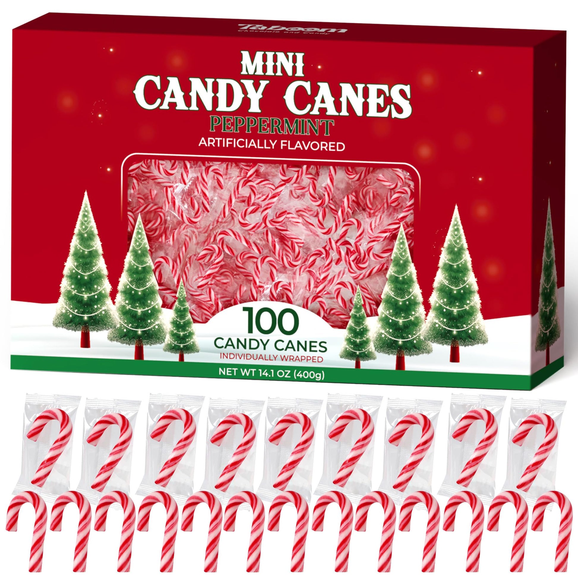 Taboom Mini Candy Canes - 100 Count Red & White Peppermint Candy for Holiday Gifts, Stocking Fillers & Party Favors