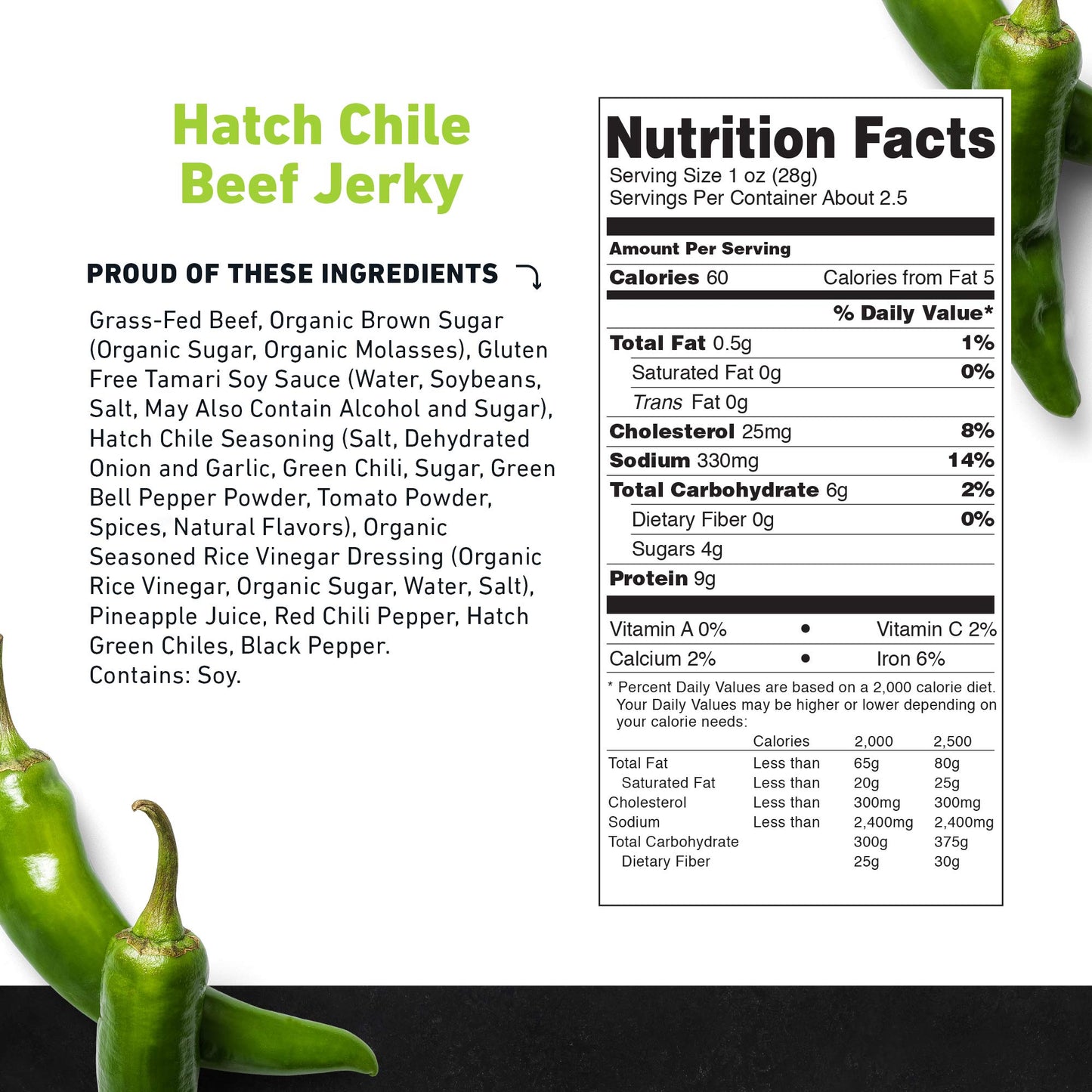 Country Archer Hatch Chile Beef Jerky, 100% Grass-Fed, Gluten Free, 2.5 Ounce (4 Pack)