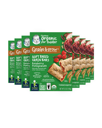 Gerber Snacks For Toddler Organic Soft Baked Grain Bars, Grain & Grow, Raspberry Pomegranate, 5.5 Ounce (Pack Of 8)