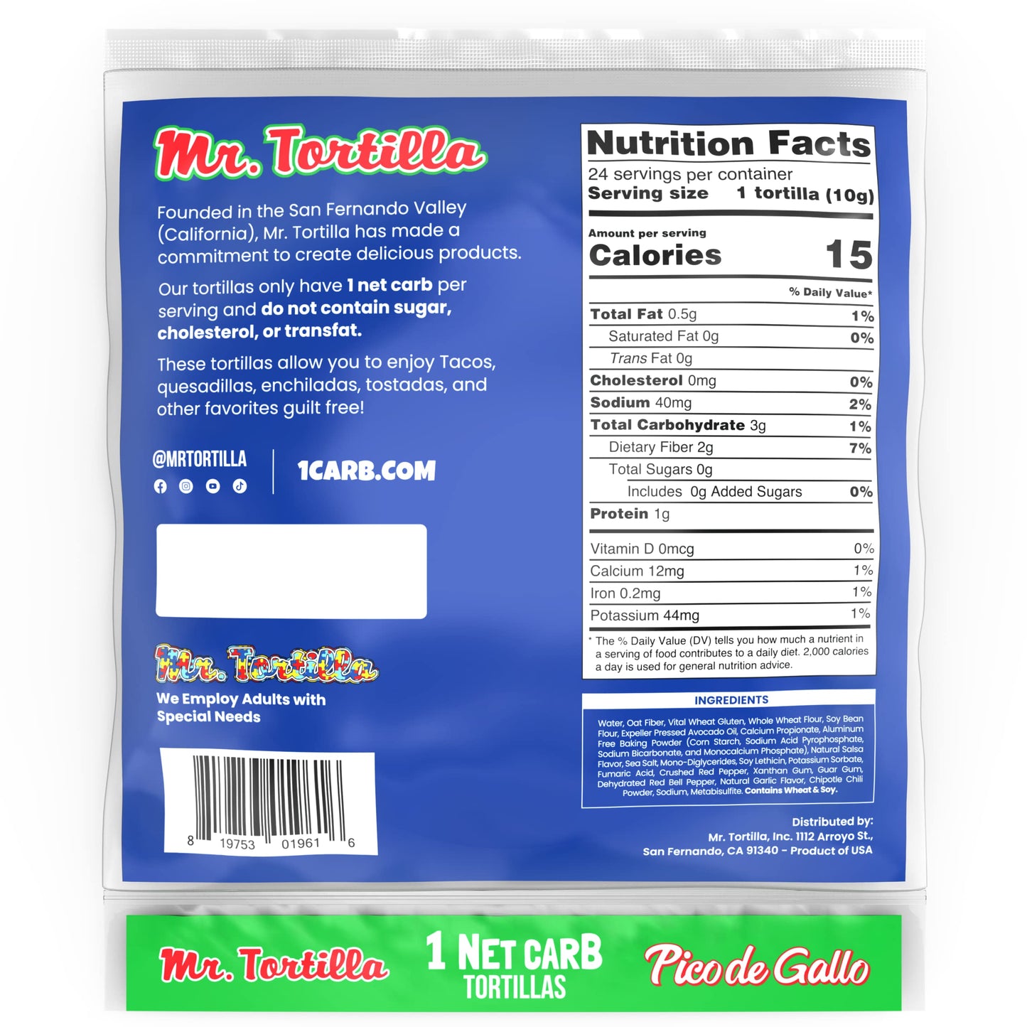 Mr. Tortilla Low Carb Keto Taco Shells, Vegan, 1 Net Carb, 15 Calories, 96 Count