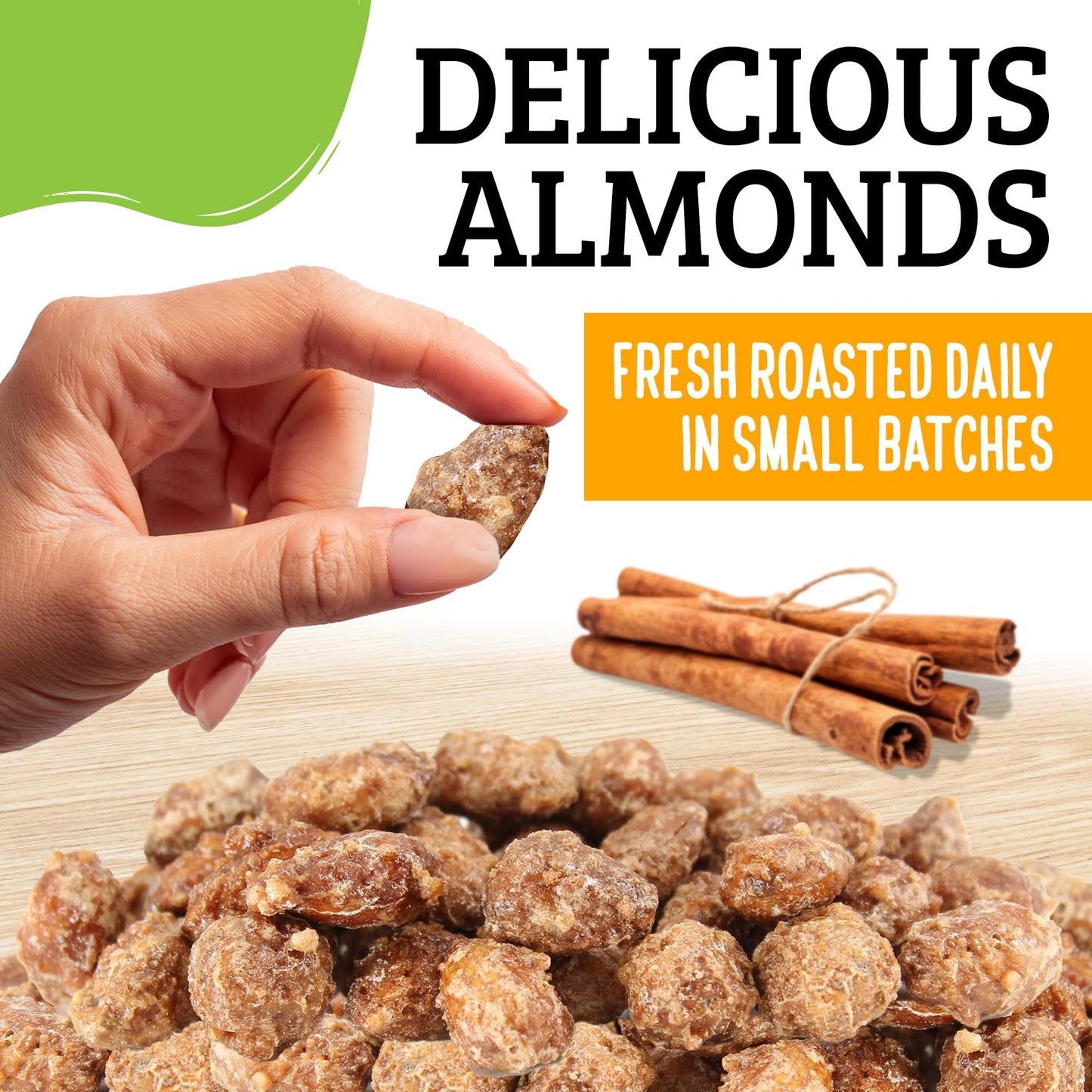 Almond Brothers Roasted Almonds - Hand Crafted Cinnamon Glazed, Gluten-Free, Non-GMO, 5oz (3 Pack)