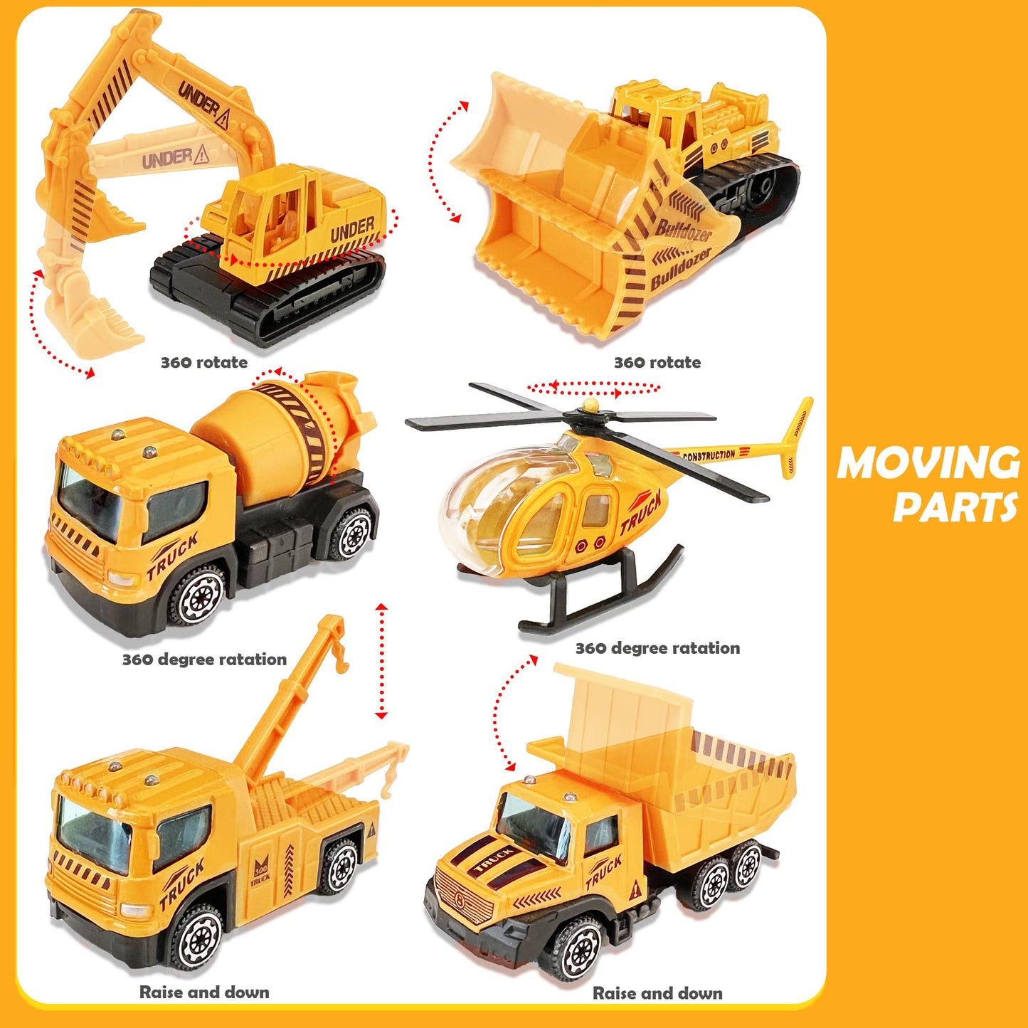 SEERMIA 21-Piece Mini Construction Vehicles Cake Decoration Set, Metal, KC-120, Truck002, Includes Trucks & Road Signs for Birthdays