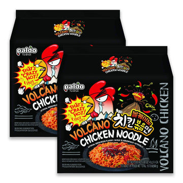 Paldo Fun & Yum Volcano Extremely Hot & Spicy Stir Fried Chicken Instant Noodles, Pack Of 8, Soupless Original Korean Ramyun, Sp